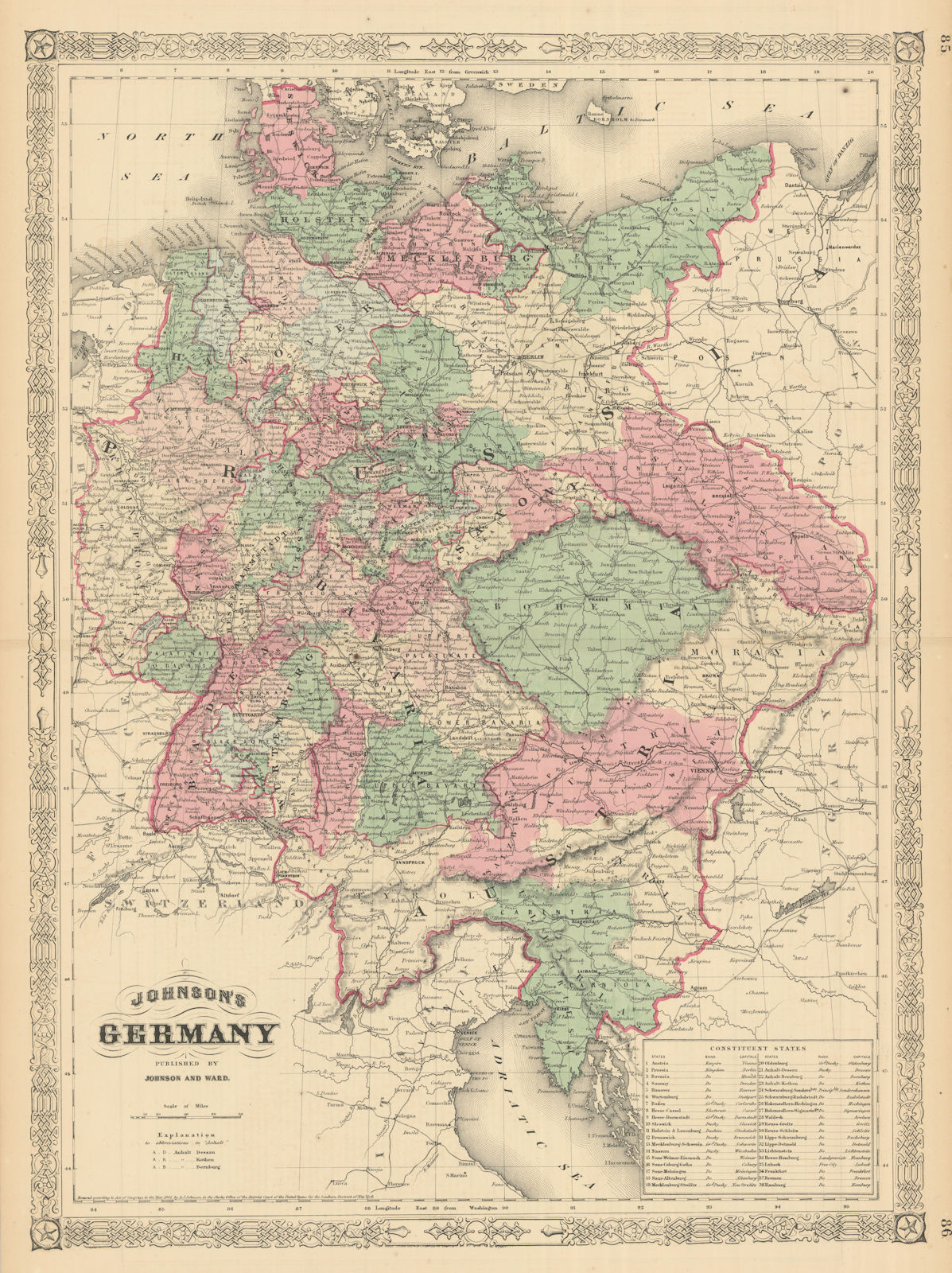 Associate Product Johnson's Germany. Prussia Austria Bohemia Moravia Czech Republic Tyrol 1866 map