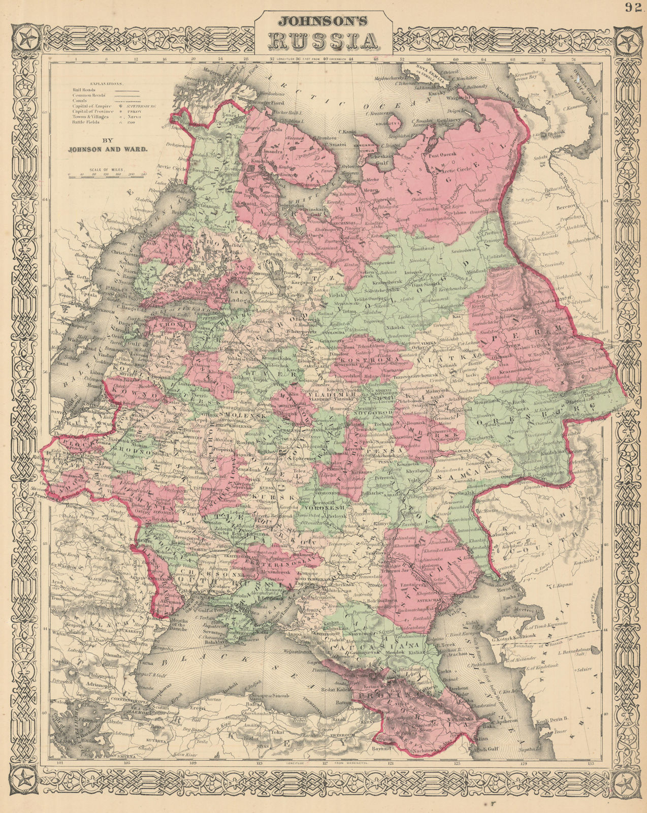 Johnson's Russia in Europe. Ukraine Poland Baltics Finland Caucasus 1866 map