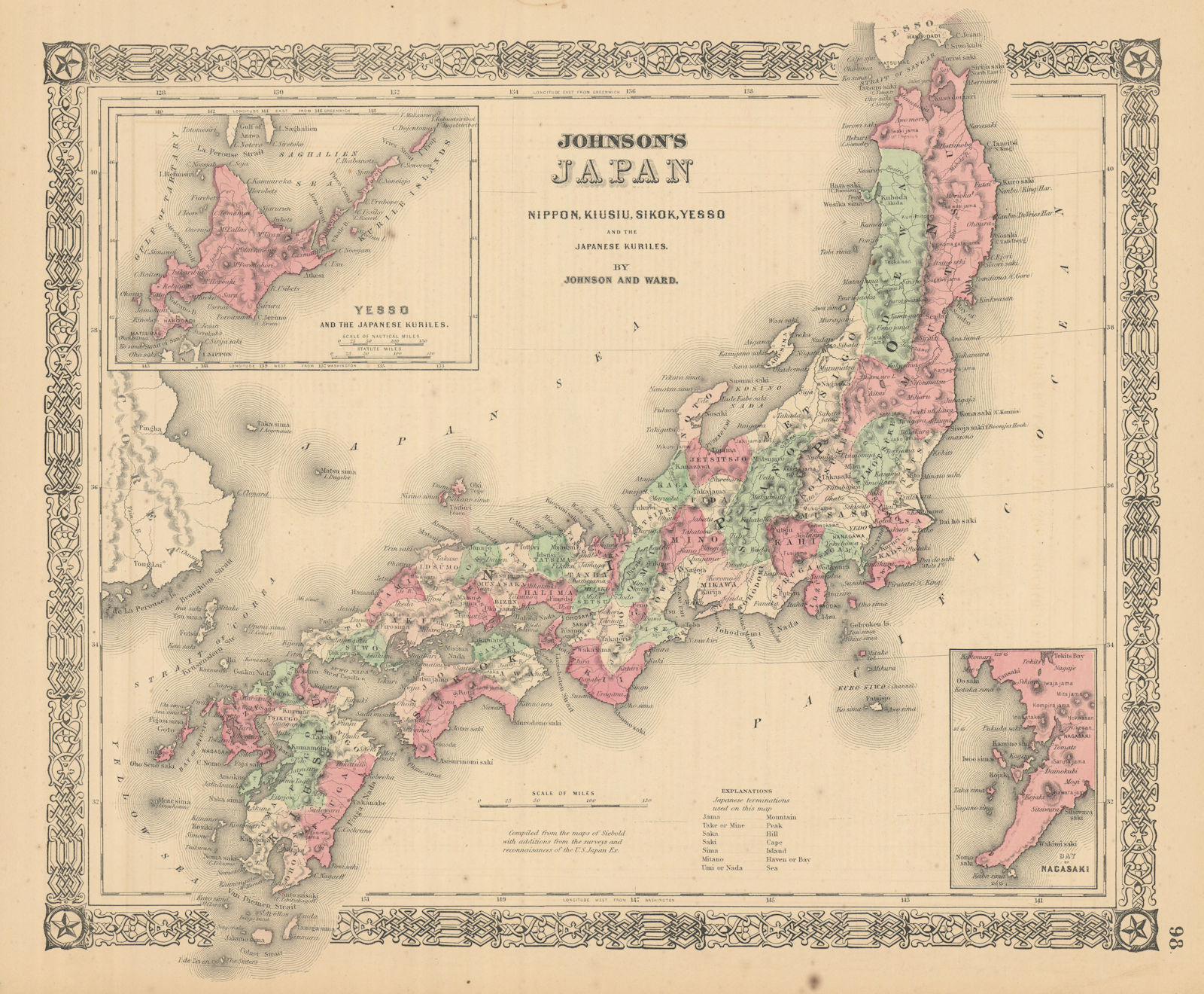 Johnson's Japan, Nippon, Kiusiu, Sikok, Yesso & Kuriles. Nagasaki Bay 1866 map