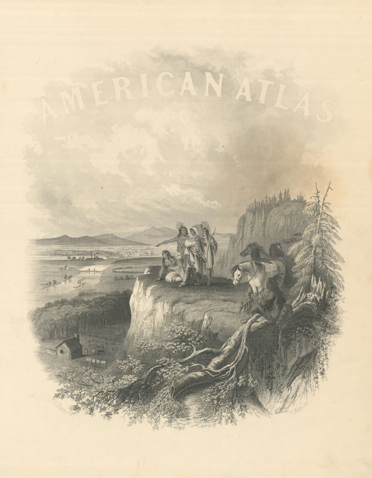 Johnson's Family Atlas title page. "American Atlas". Native Indians 1861 print