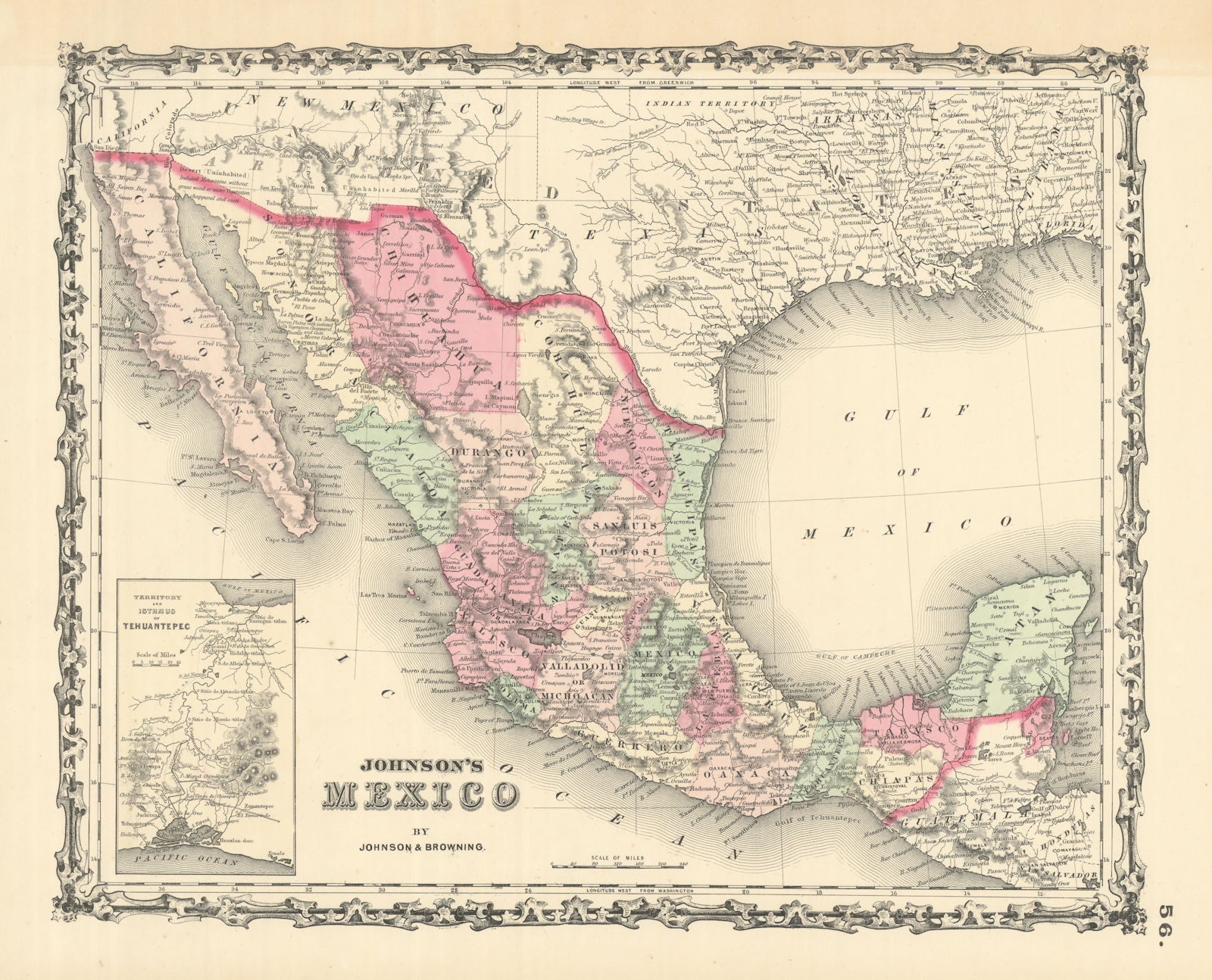 Johnson's Mexico. States. Tehuantepec Isthmus 1861 old antique map plan chart