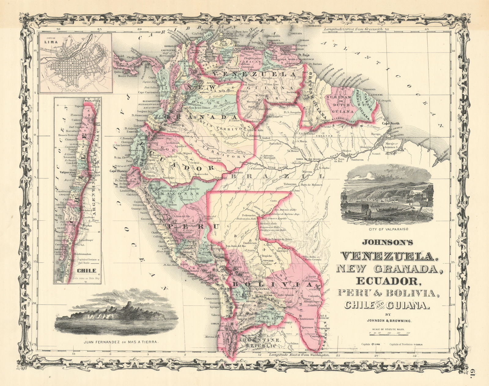Associate Product Johnson's Venezuela, New Granada, Ecuador, Peru, Bolivia, Chile, Guiana 1861 map