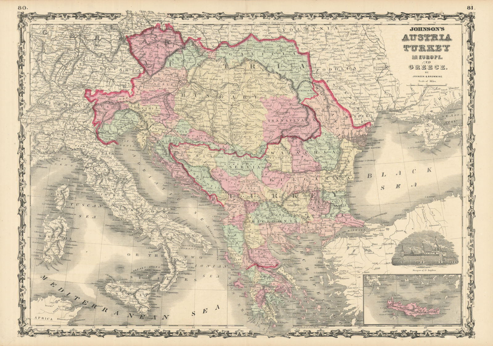 Associate Product Johnson's Austria, Turkey in Europe and Greece. Balkans Hungary 1861 old map