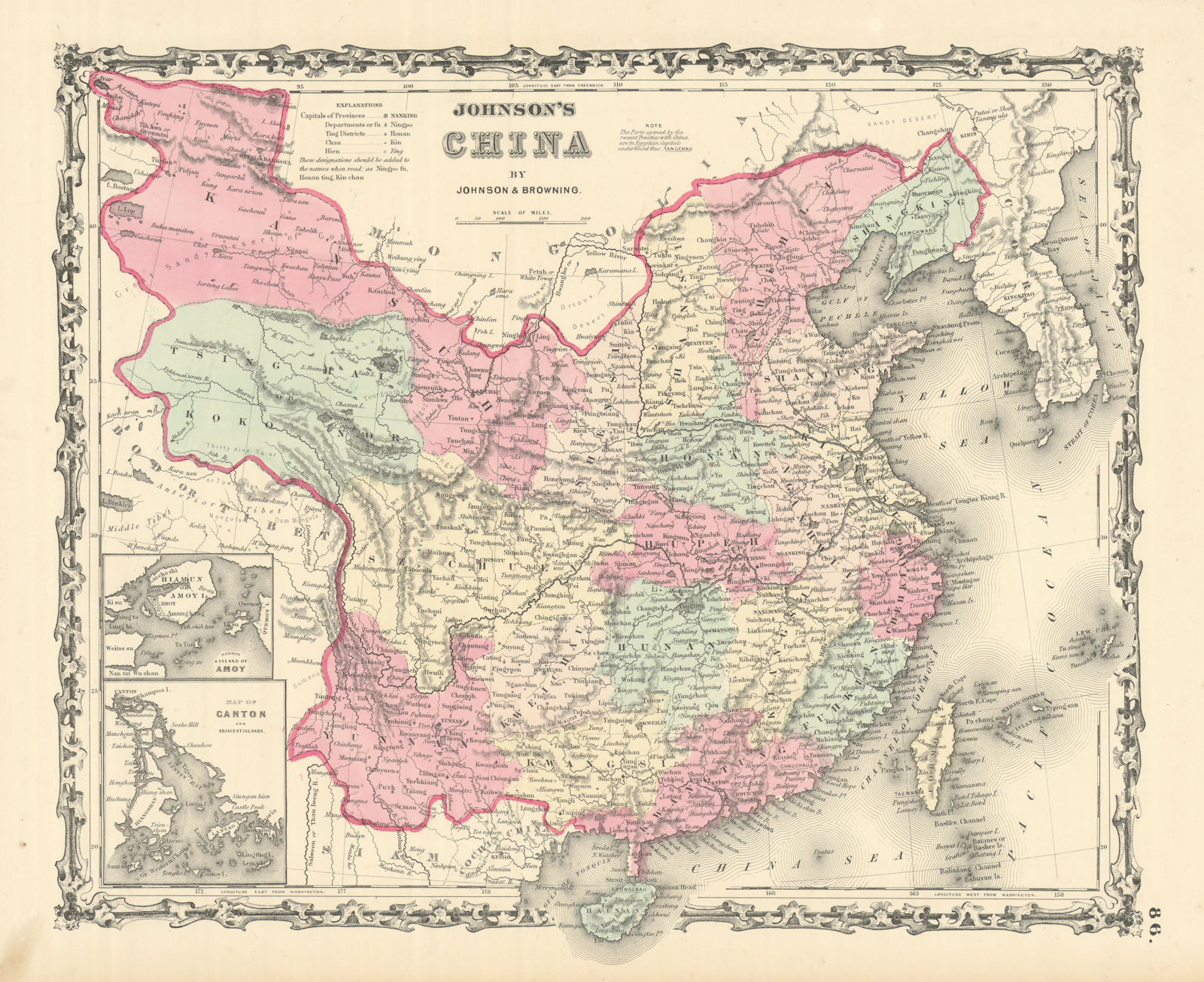 Johnson's China. Amoy Xiamen Harbor. Canton Hong Kong Macao 1861 old map