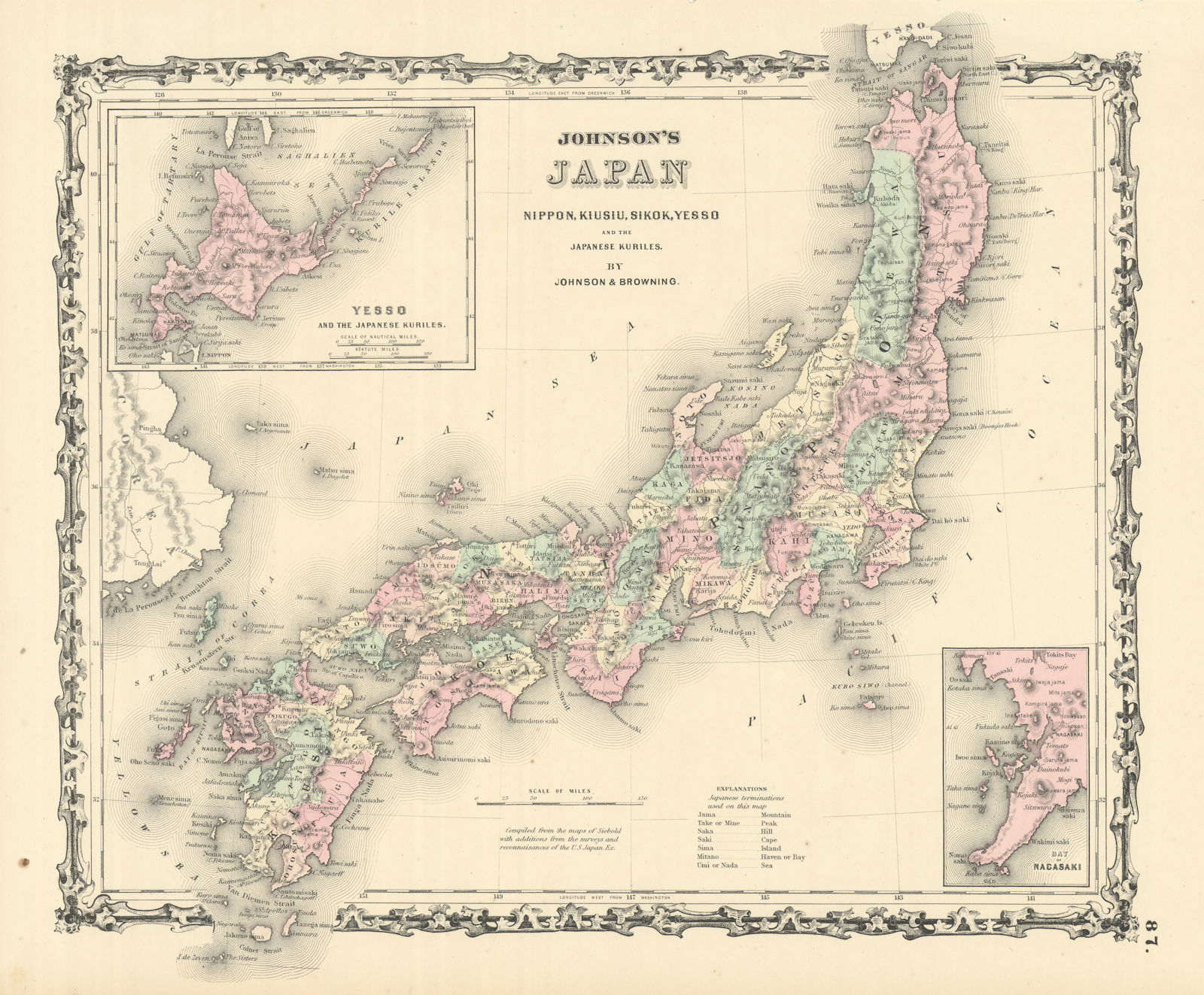 Associate Product Johnson's Japan, Nippon, Kiusiu, Sikok, Yesso & Kuriles. Nagasaki Bay 1861 map