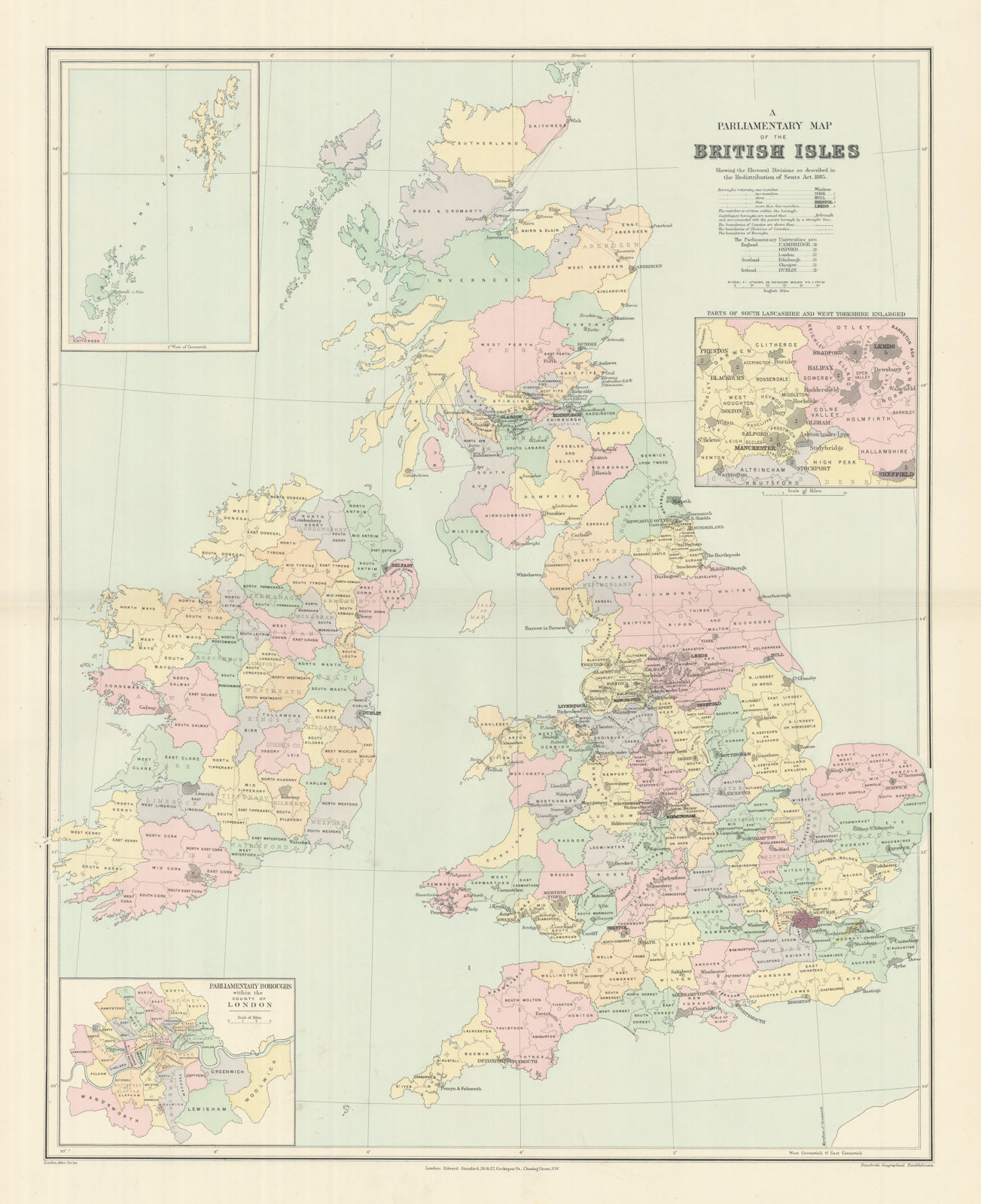 Associate Product British Isles Parliamentary constituencies. Large 64x51cm. STANFORD 1894 map