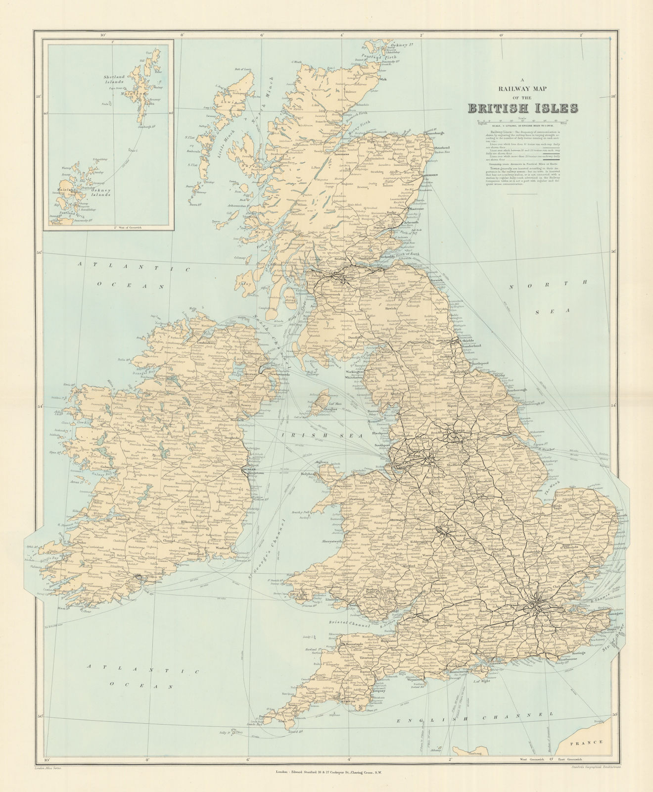 Railway map of the British Isles. England Ireland Scotland Wales. STANFORD 1894