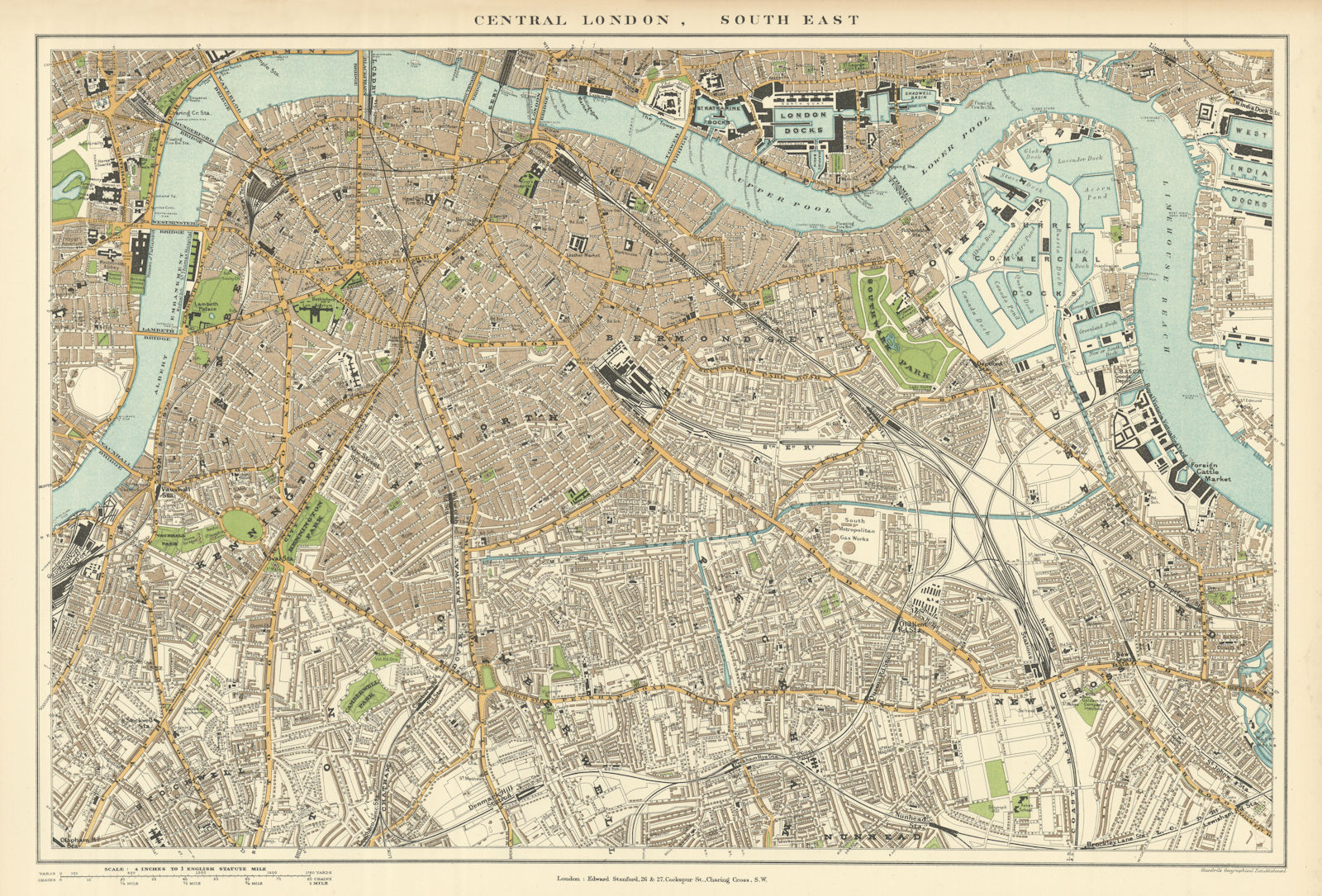 Central London S.E. Southwark Bermondsey Camberwell Deptford. STANFORD 1894 map