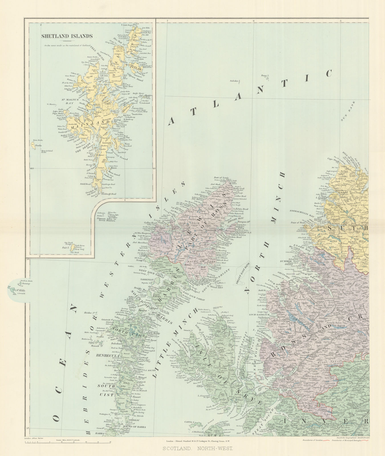 Scotland NW Shetland Western Isles Hebrides Skye Ross. 61x52cm STANFORD 1894 map