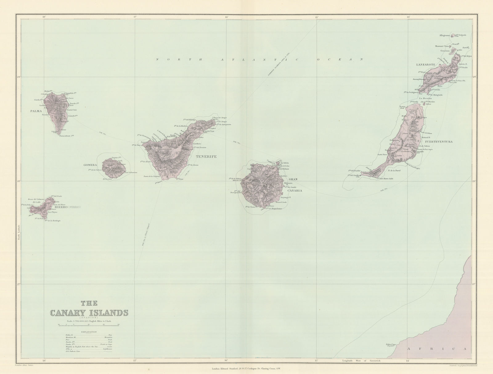 Associate Product Canary Islands. Tenerife Gran Canaria Lanzarote. 50x65cm. STANFORD 1894 map