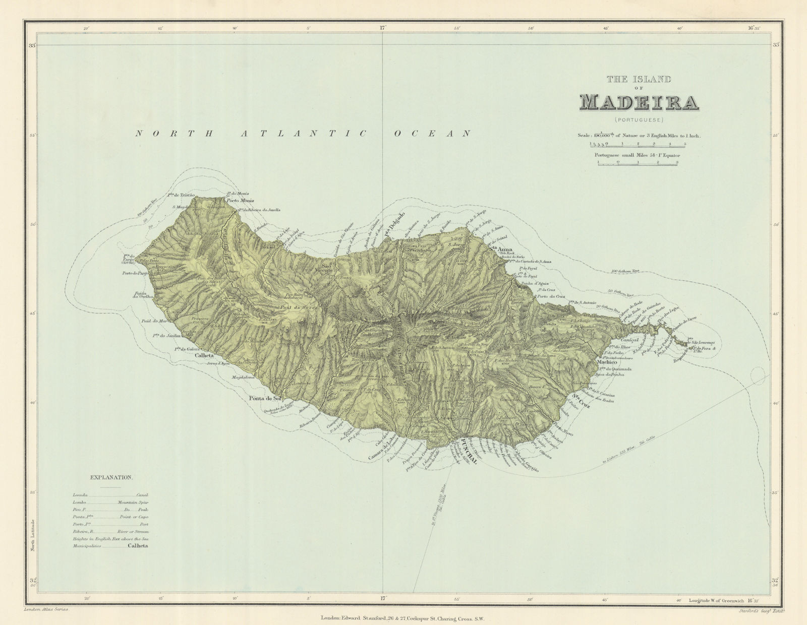 The Island Of Madeira. Rivers Mountains. STANFORD 1894 old antique map chart
