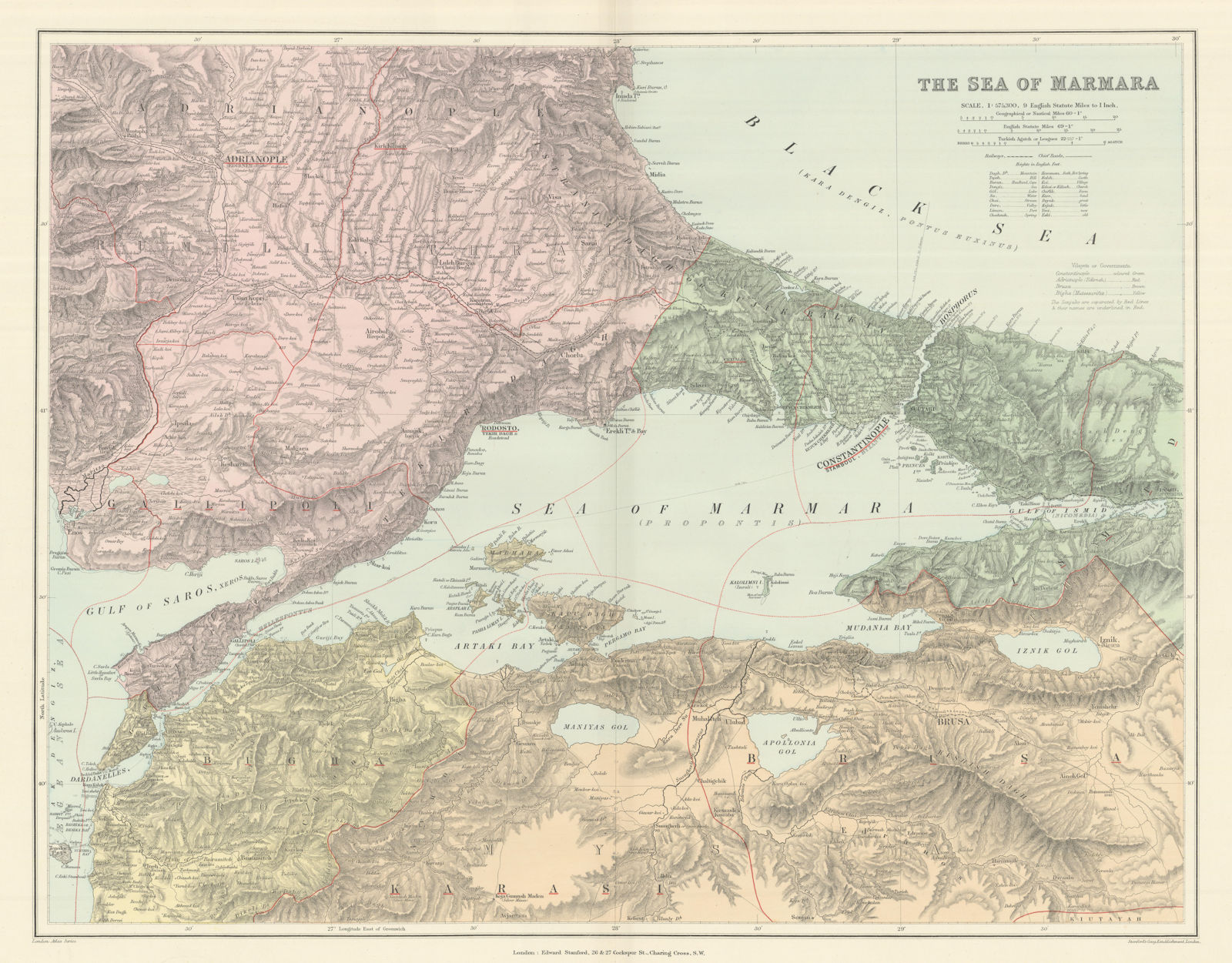 Sea of Marmara & adjacent region. Northwest Turkey. 51x65cm STANFORD 1894 map
