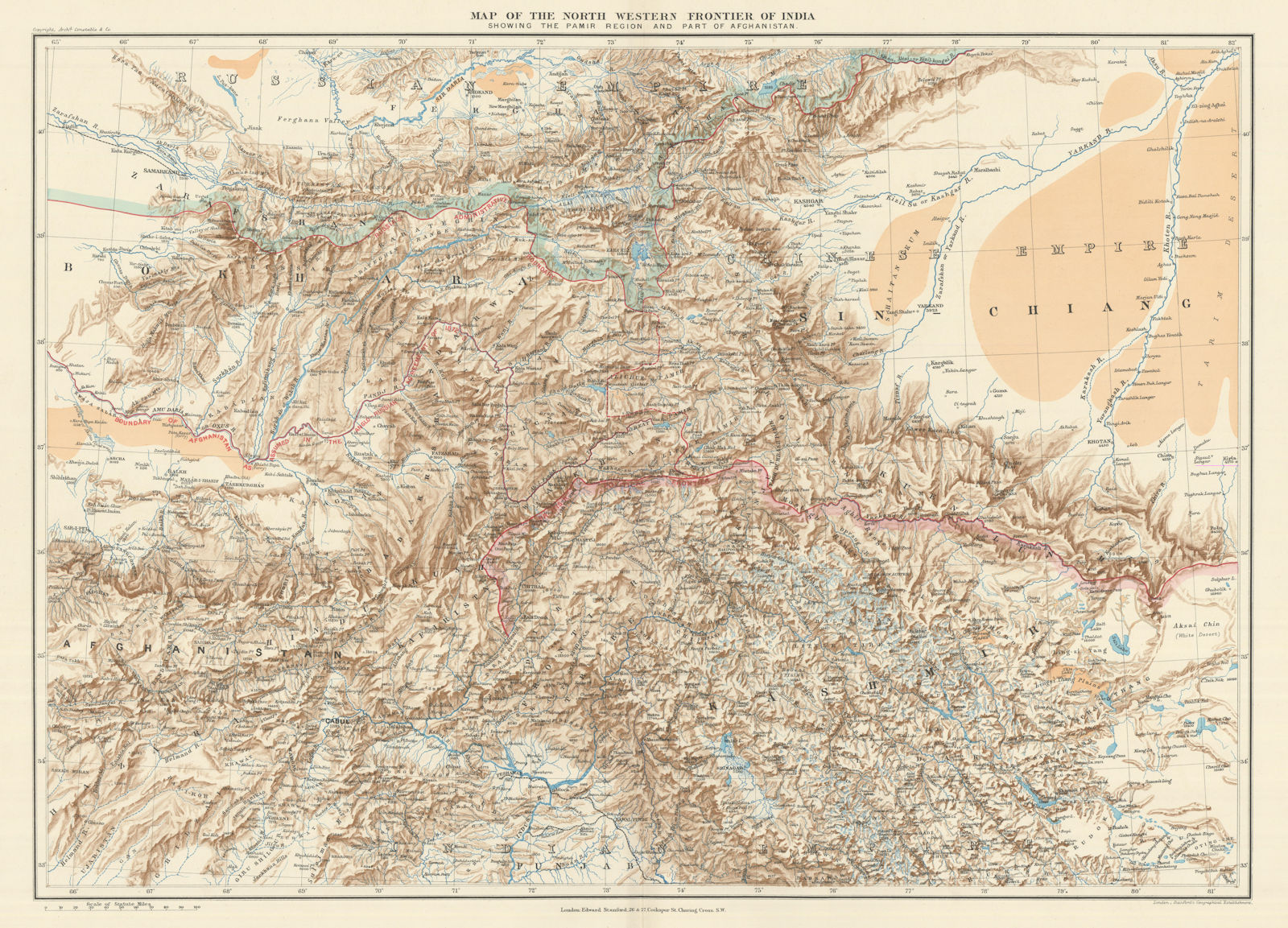 India North Western Frontier Kashmir Pamir region Afghanistan. STANFORD 1894 map