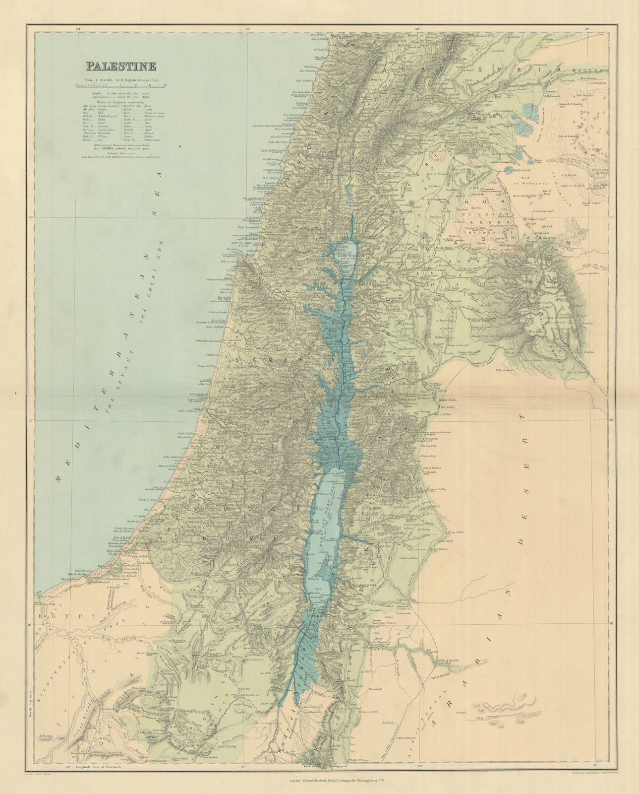 Palestine Holy Land Israel. Biblical & historical names. STANFORD 1894 old map