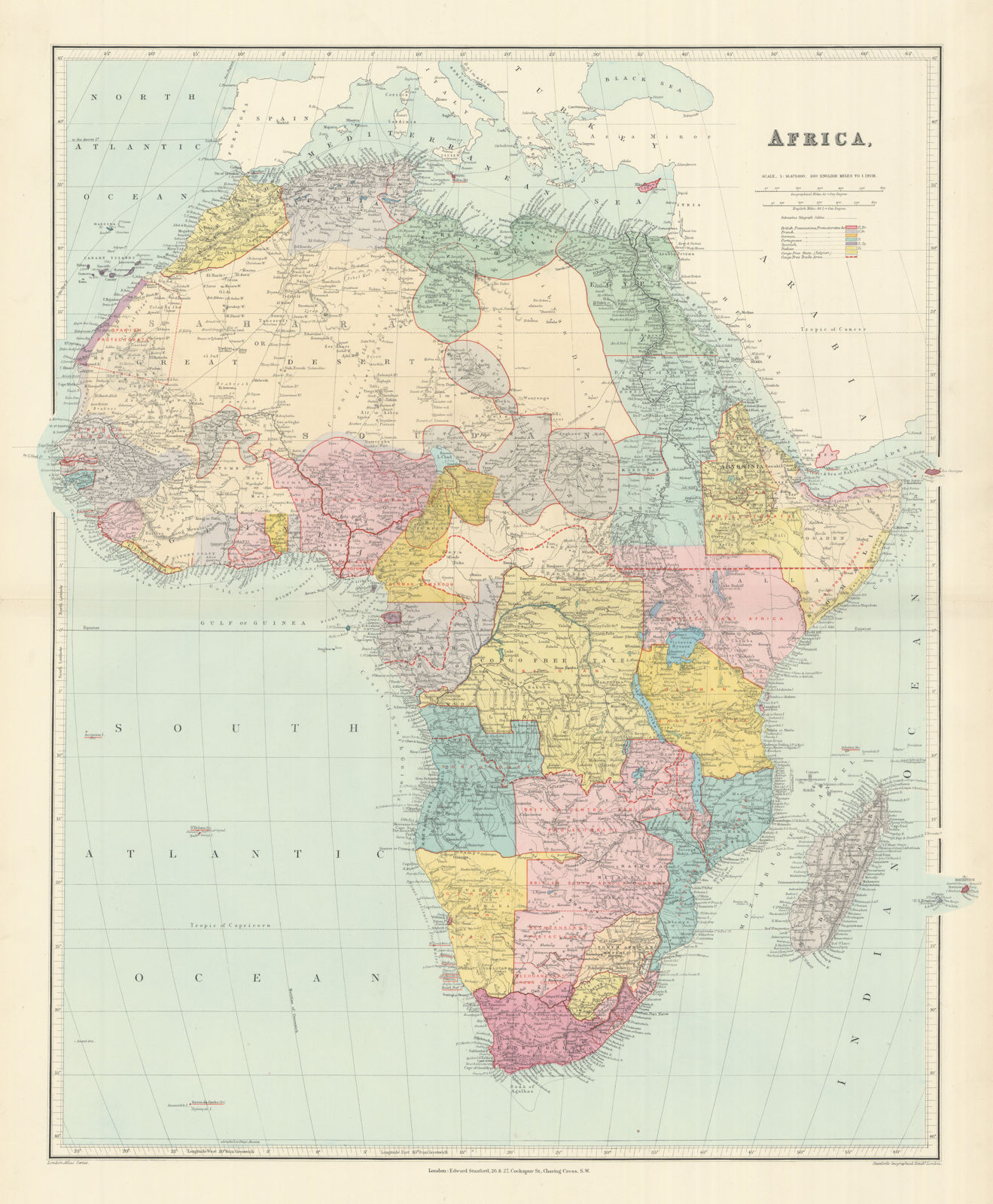 Africa. Congo Free Trade Area. British South Africa Company. STANFORD 1894 map