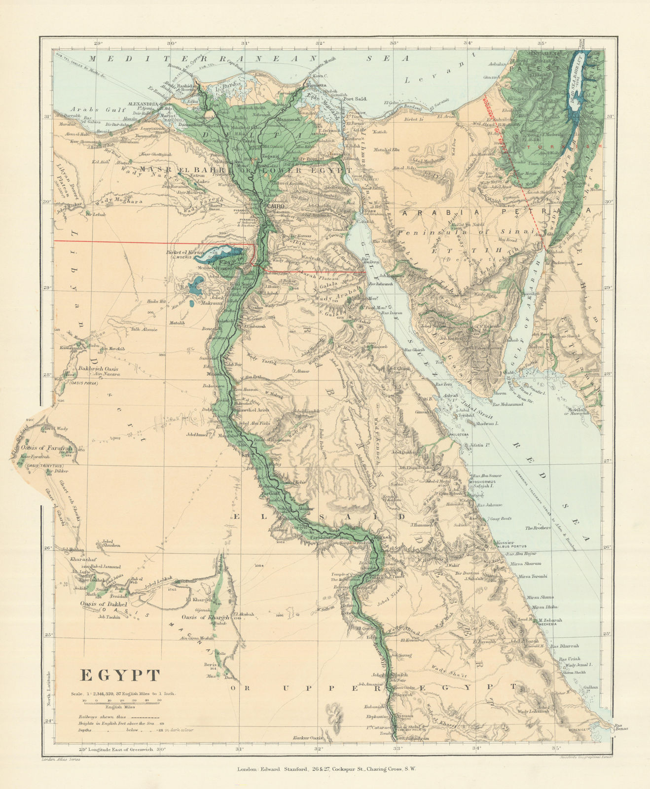 Egypt. Nile valley Sinai Red Sea Gulf of Aqaba Sharm el-Sheik. STANFORD 1894 map
