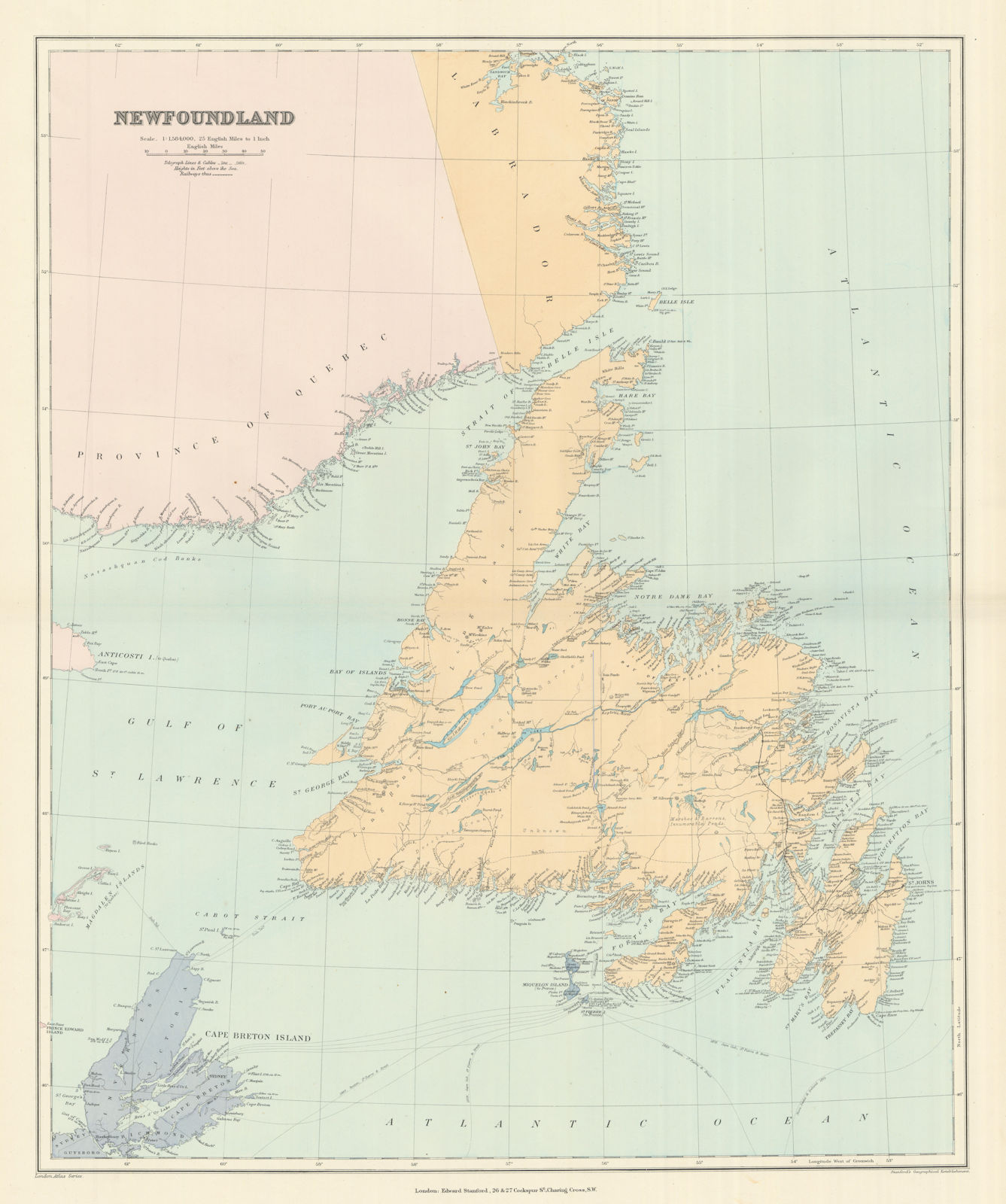 Newfoundland Labrador Cape Breton Island St Pierre & Miquelon STANFORD 1894 map