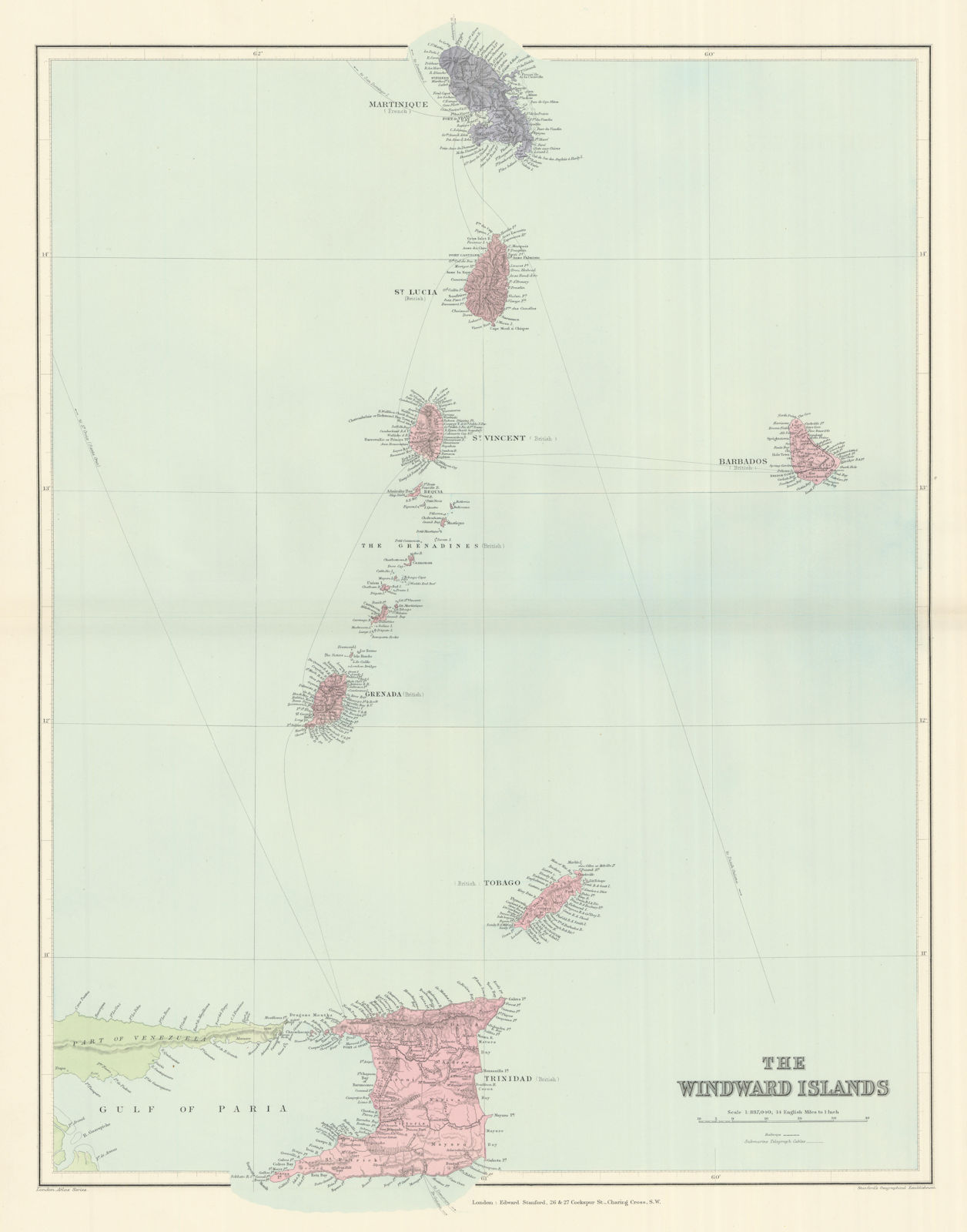 Associate Product Windward Islands. Trinidad Barbados St. Lucia Grenadines. STANFORD 1894 map