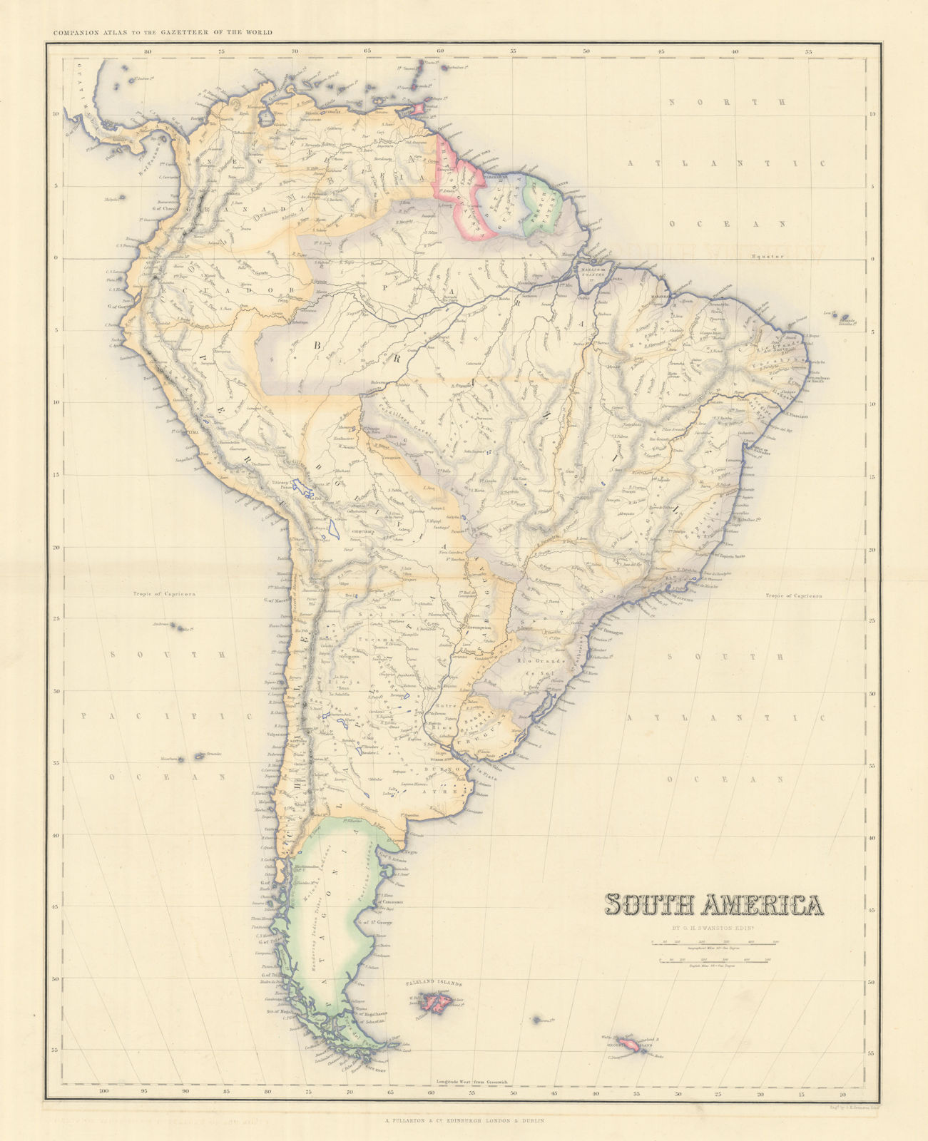 South America by George Heriot SWANSTON 1860 old antique map plan chart