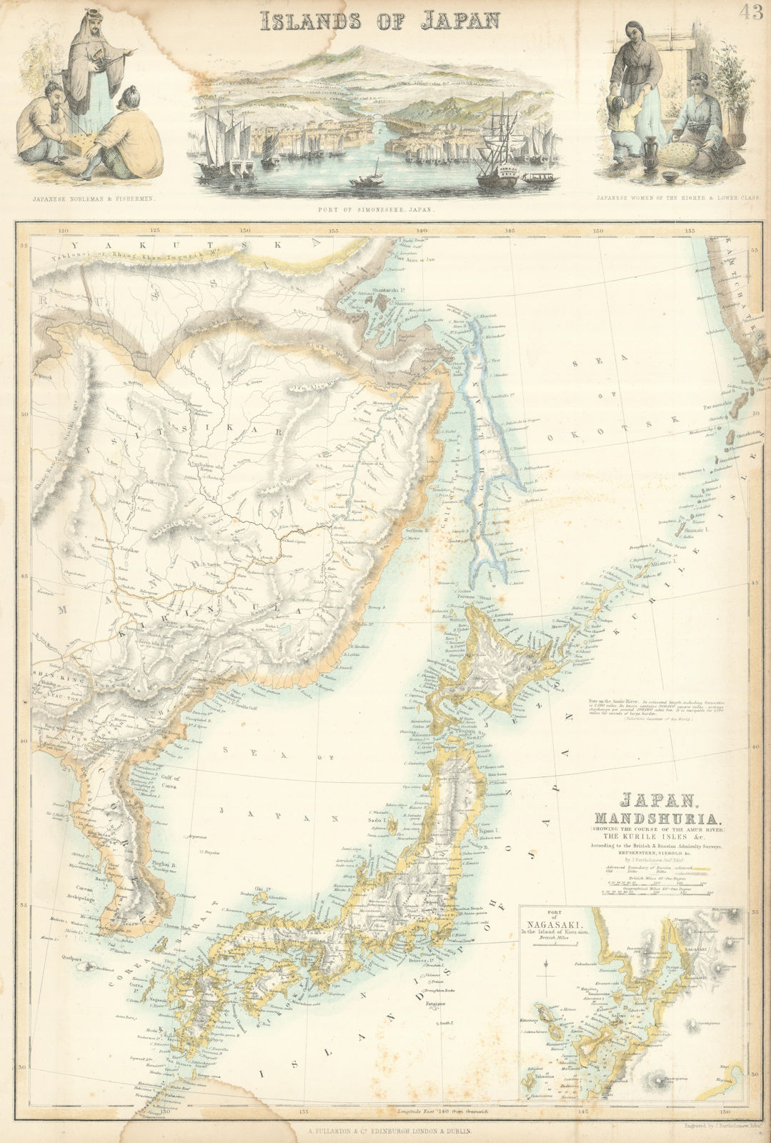 Associate Product Japan & Mandshuria. Shimonoseki & Nagasaki. Manchuria. SWANSTON 1860 old map