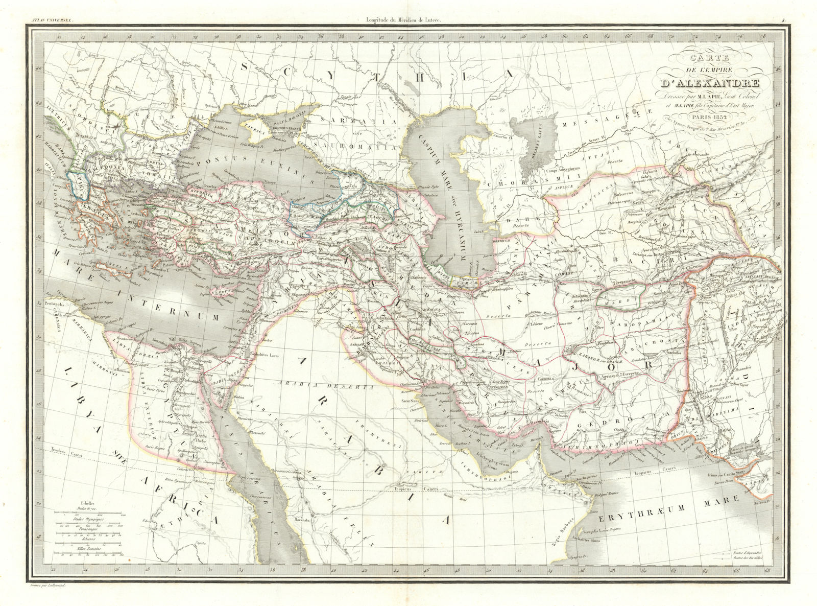 Carte de l'Empire d'Alexandre. Empire of Alexander the Great. LAPIE 1832 map