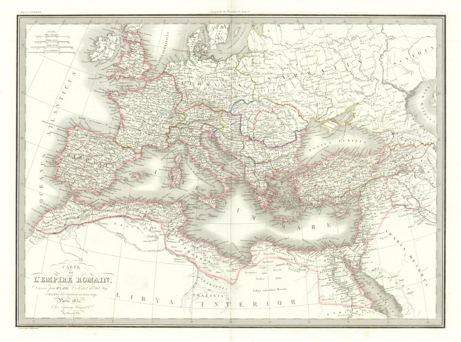 Carte de l'Empire romain. The Roman Empire. LAPIE 1832 old antique map chart