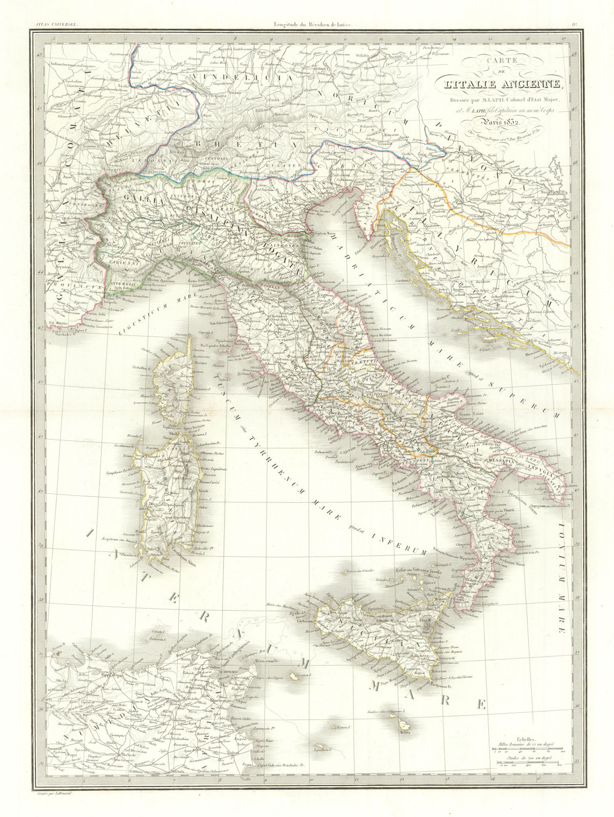 Carte de l'Italie ancienne. Ancient Italy. LAPIE 1832 old antique map chart