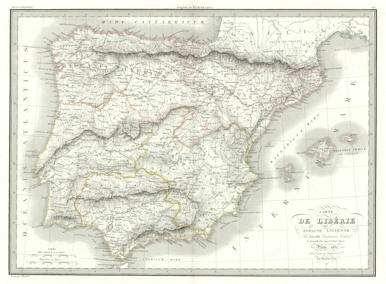 Carte de l'Ibérie ou Espagne ancienne. Iberia or Ancient Spain. LAPIE 1831 map