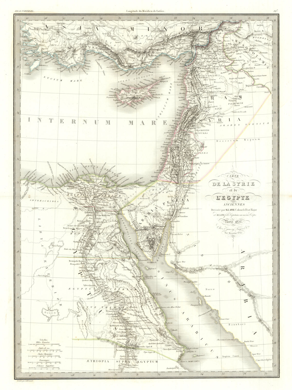 Carte de la Syrie et de l'Egypte ancienne. Syria Egypt Levant. LAPIE 1833 map