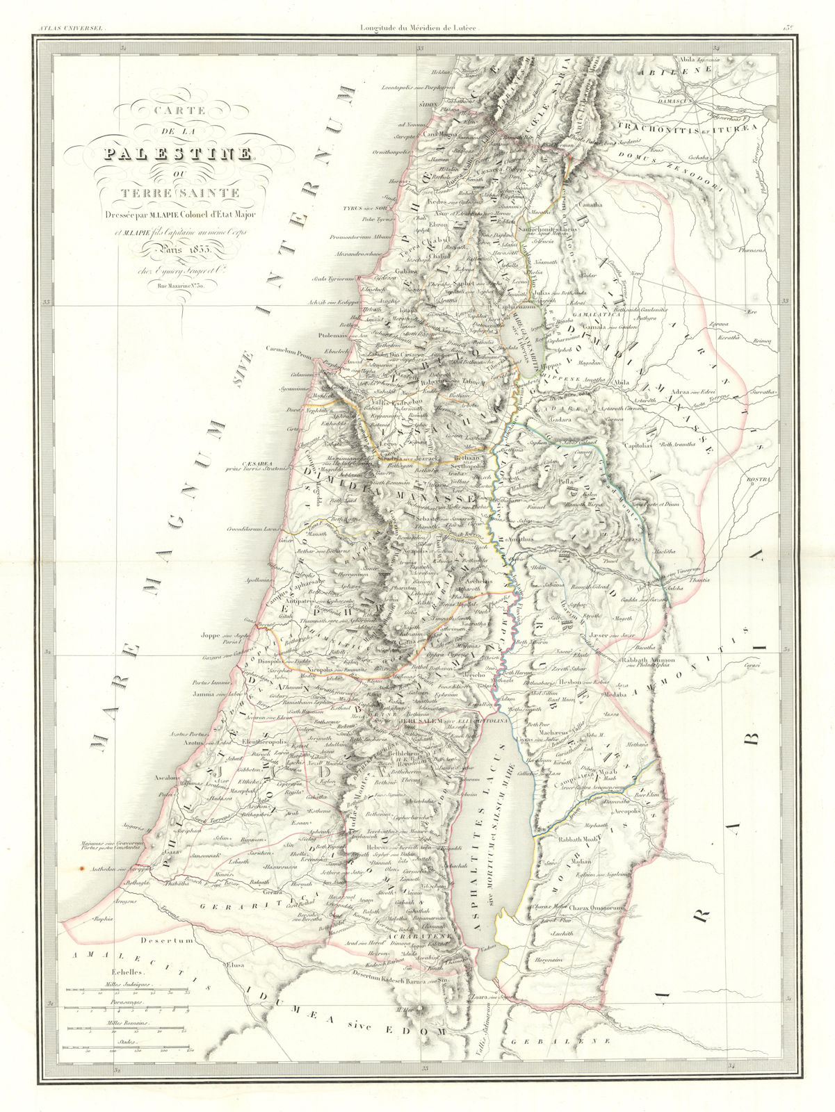 Carte de la Palestine ou Terre Sainte. Holy Land Israel. LAPIE 1833 old map