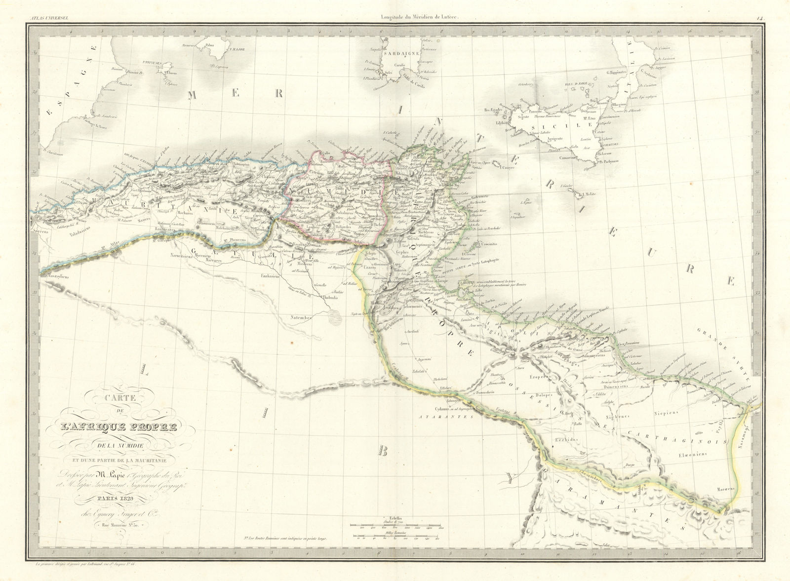 Carte de l'Afrique propre, de la Numidie… North Africa. LAPIE 1829 old map