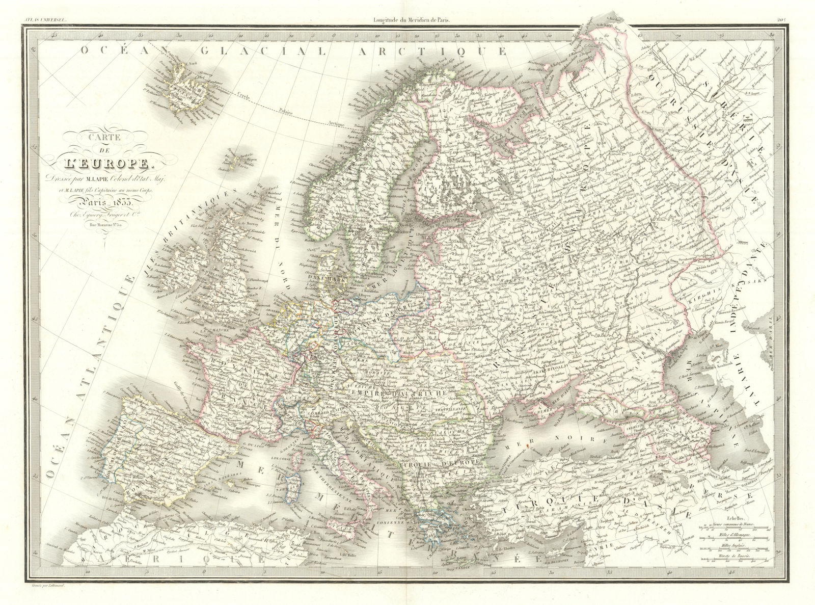Associate Product Carte de l'Europe. Kingdom of Poland. Italian States. LAPIE 1833 old map