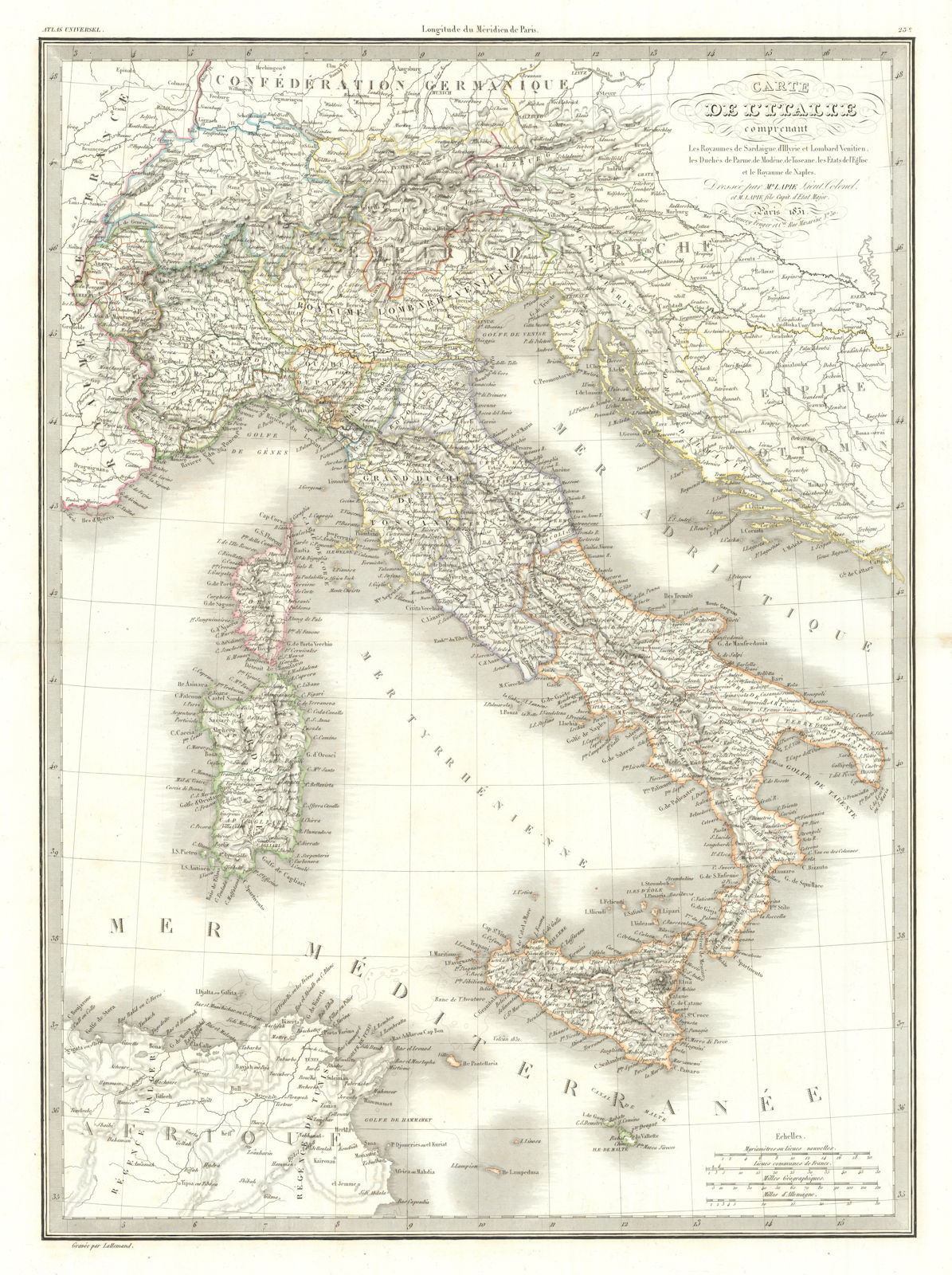 Carte de l'Italie… Italian states. Italy. LAPIE 1831 old antique map chart