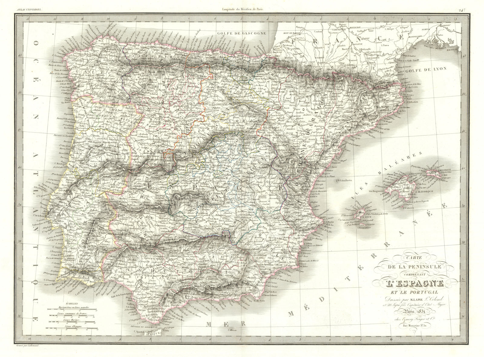 Carte de la Péninsule… l'Espagne et le Portugal. Iberia Spain. LAPIE 1831 map