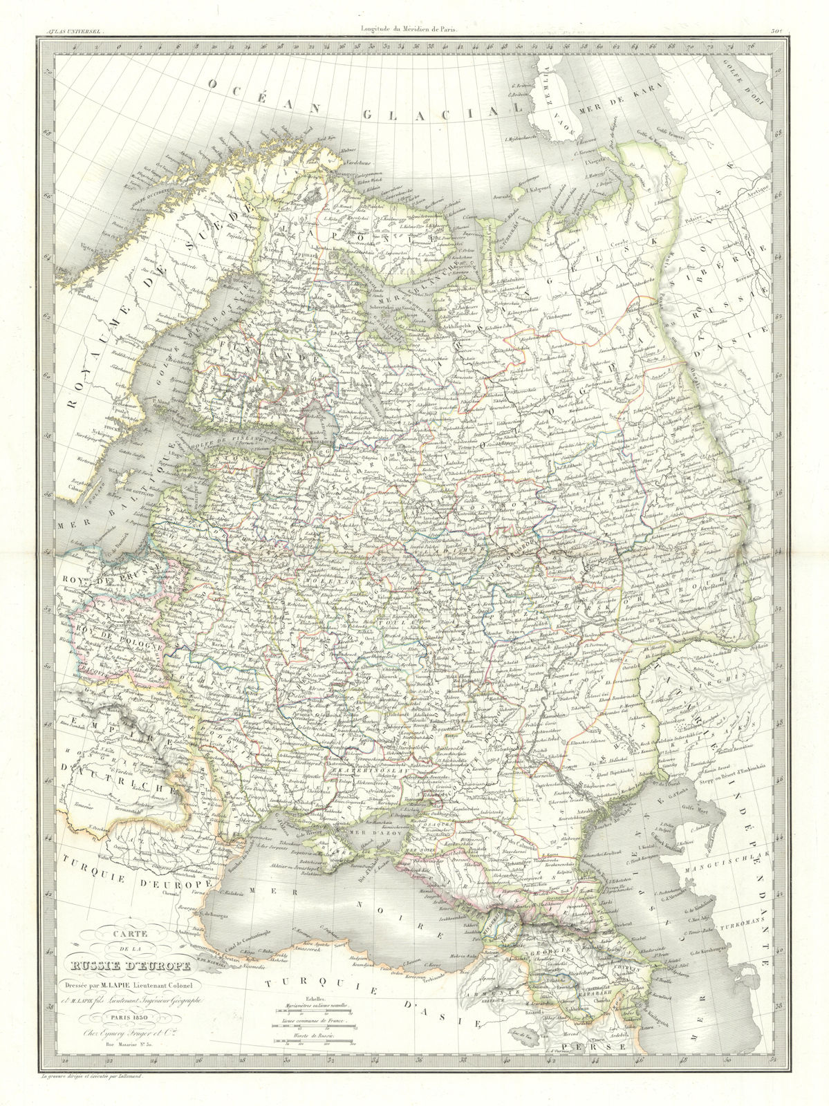 Carte de la Russie d'Europe. Russia in Europe. Ukraine Caucasus. LAPIE 1830 map
