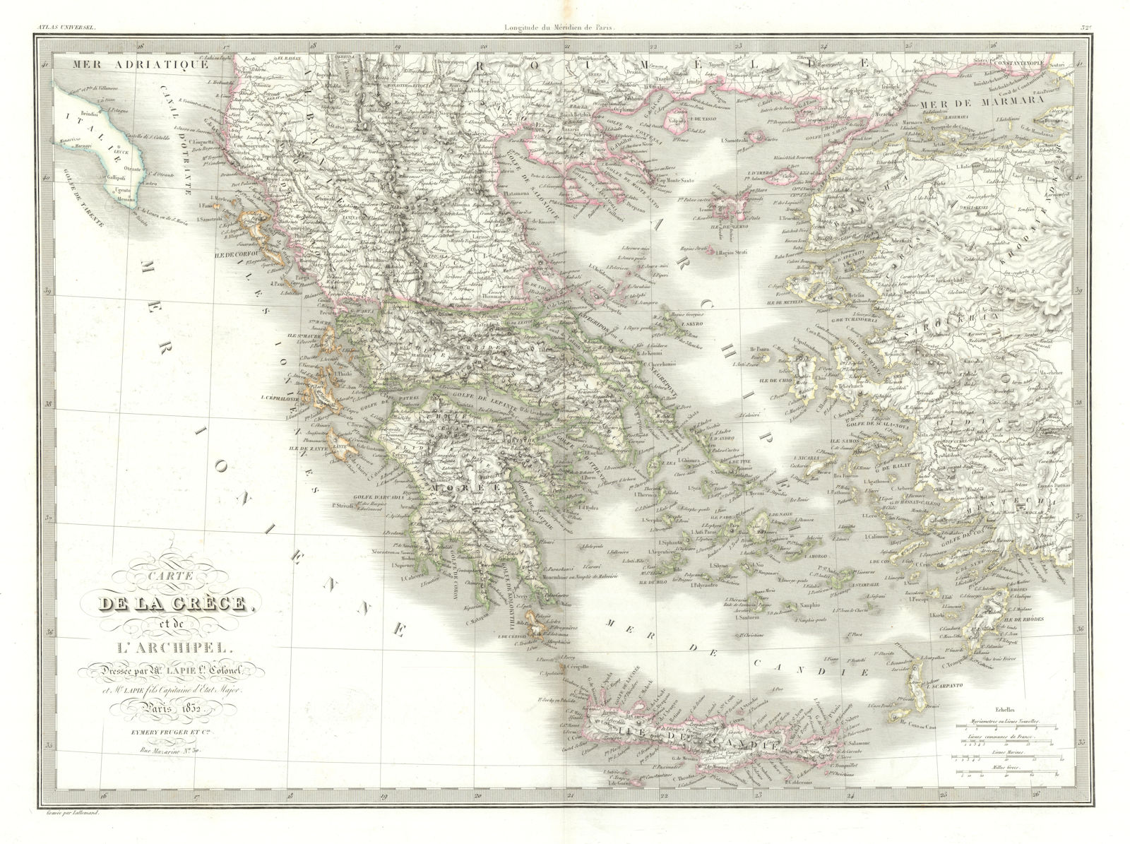 Carte de la Grèce et de l'archipel. Greece & the Aegean. LAPIE 1832 old map