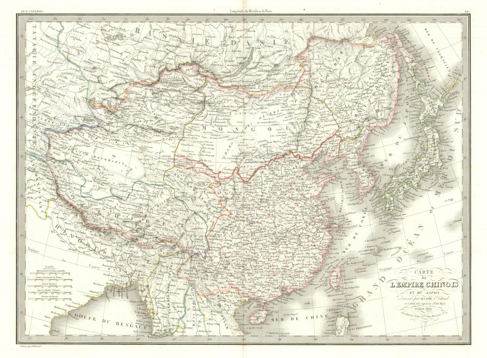Carte de l'Empire Chinois et du Japon. China & Japan. LAPIE 1832 old map