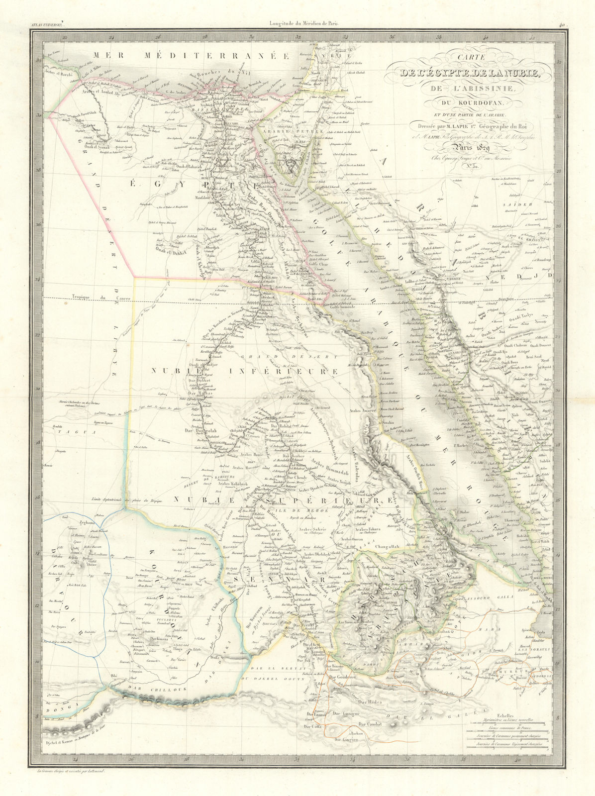 Carte de l'Egypte, de la Nubie, de l'Abyssinie… Egypt Sudan. LAPIE 1829 map