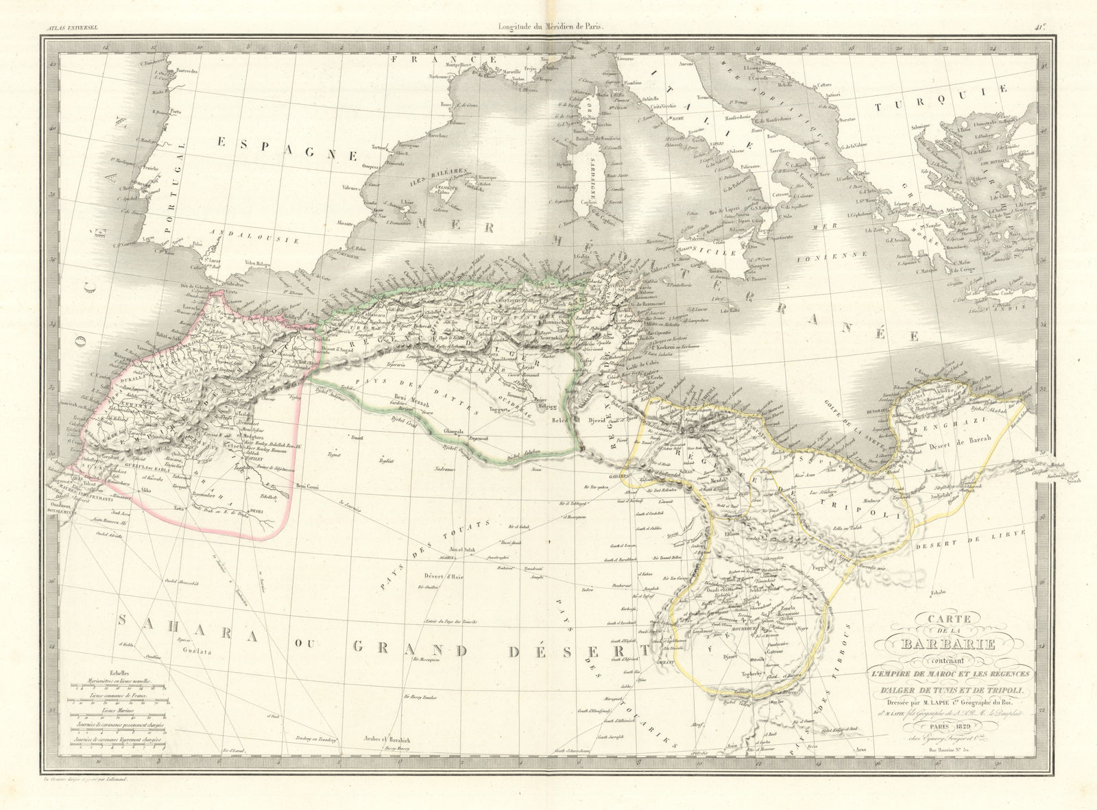 Carte de la Barbarie… l'empire de Maroc… North Africa Morocco. LAPIE 1829 map