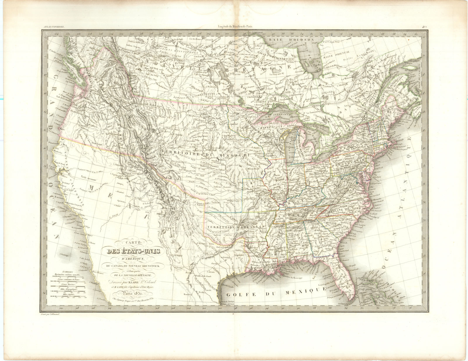 Carte des Etats-Unis d'Amerique, du Canada… United States USA. LAPIE 1832 map