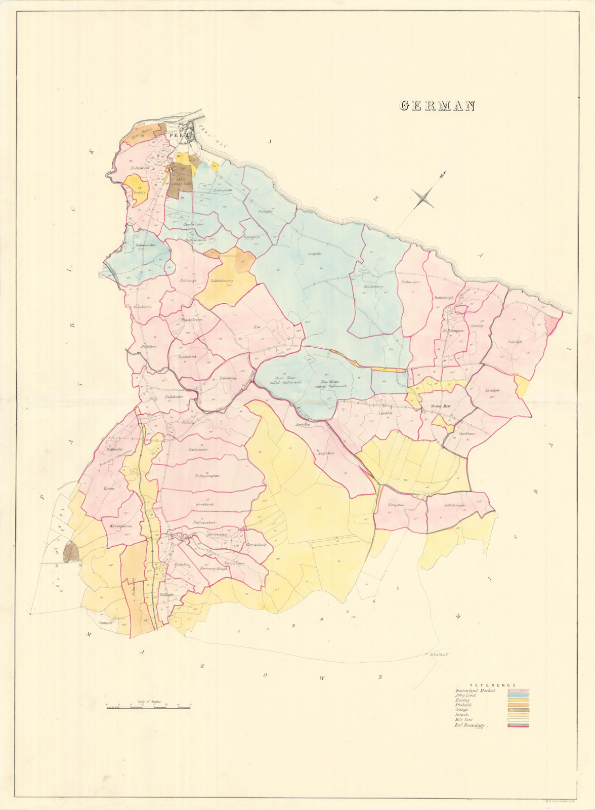 German Parish & Peel, Glenfaba Sheading, Isle of Man by James Woods 1829 map