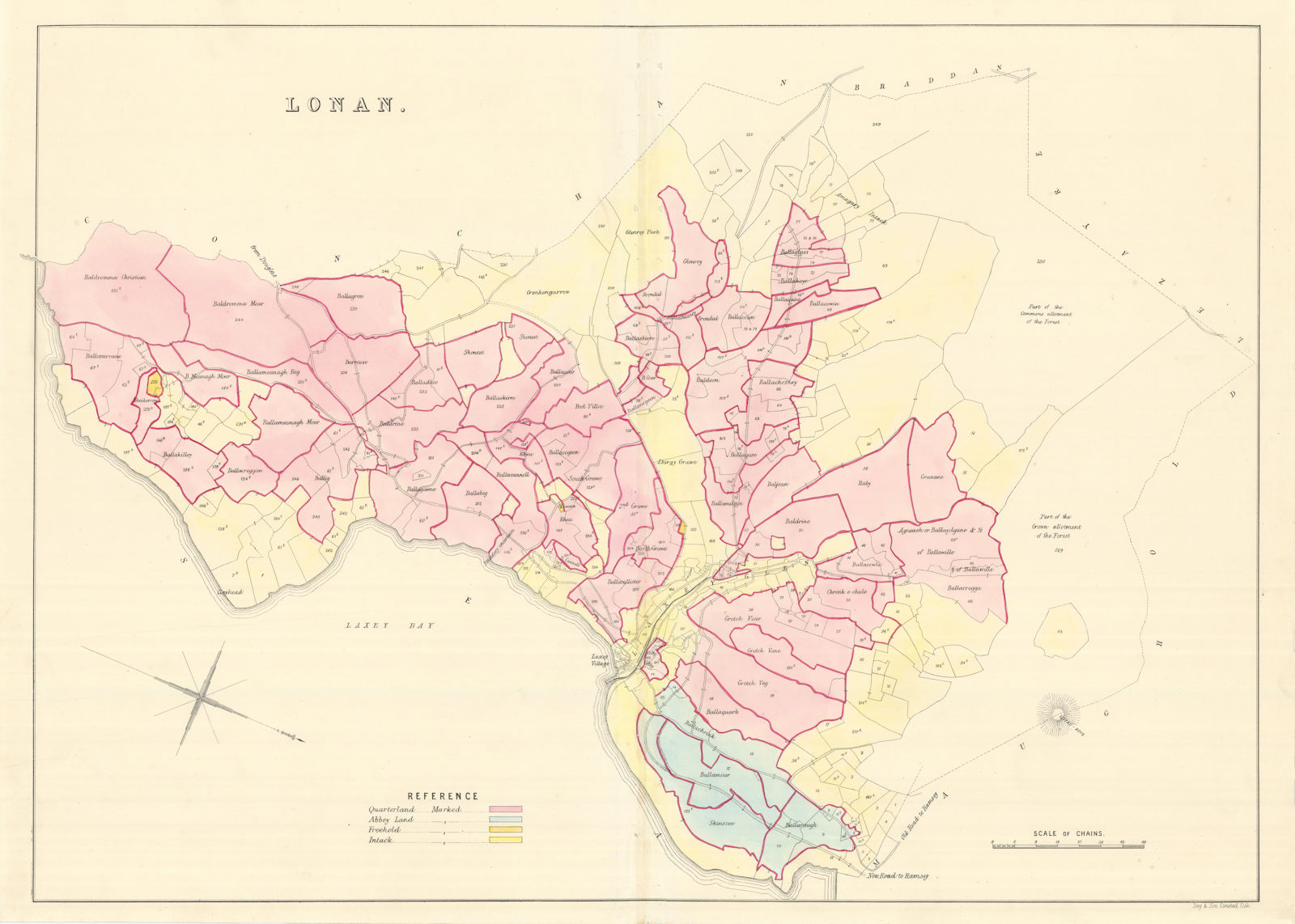 Lonan Parish & Laxey, Garff Sheading, Isle of Man by James Woods 1829 old map