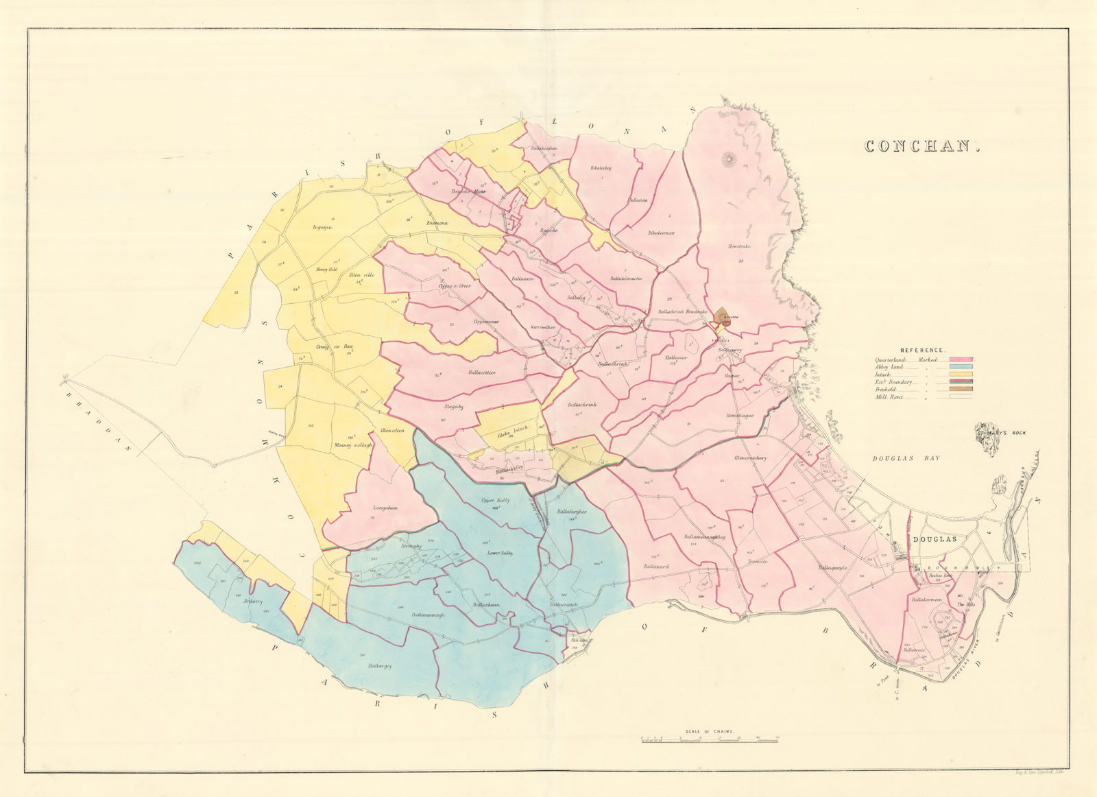 Conchan [Onchan] Parish & Douglas, Middle Sheading, Isle of Man. Woods 1829 map