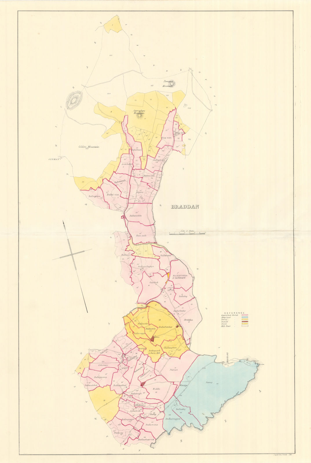 Braddan Parish, Middle Sheading, Isle of Man by James Woods 1829 old map