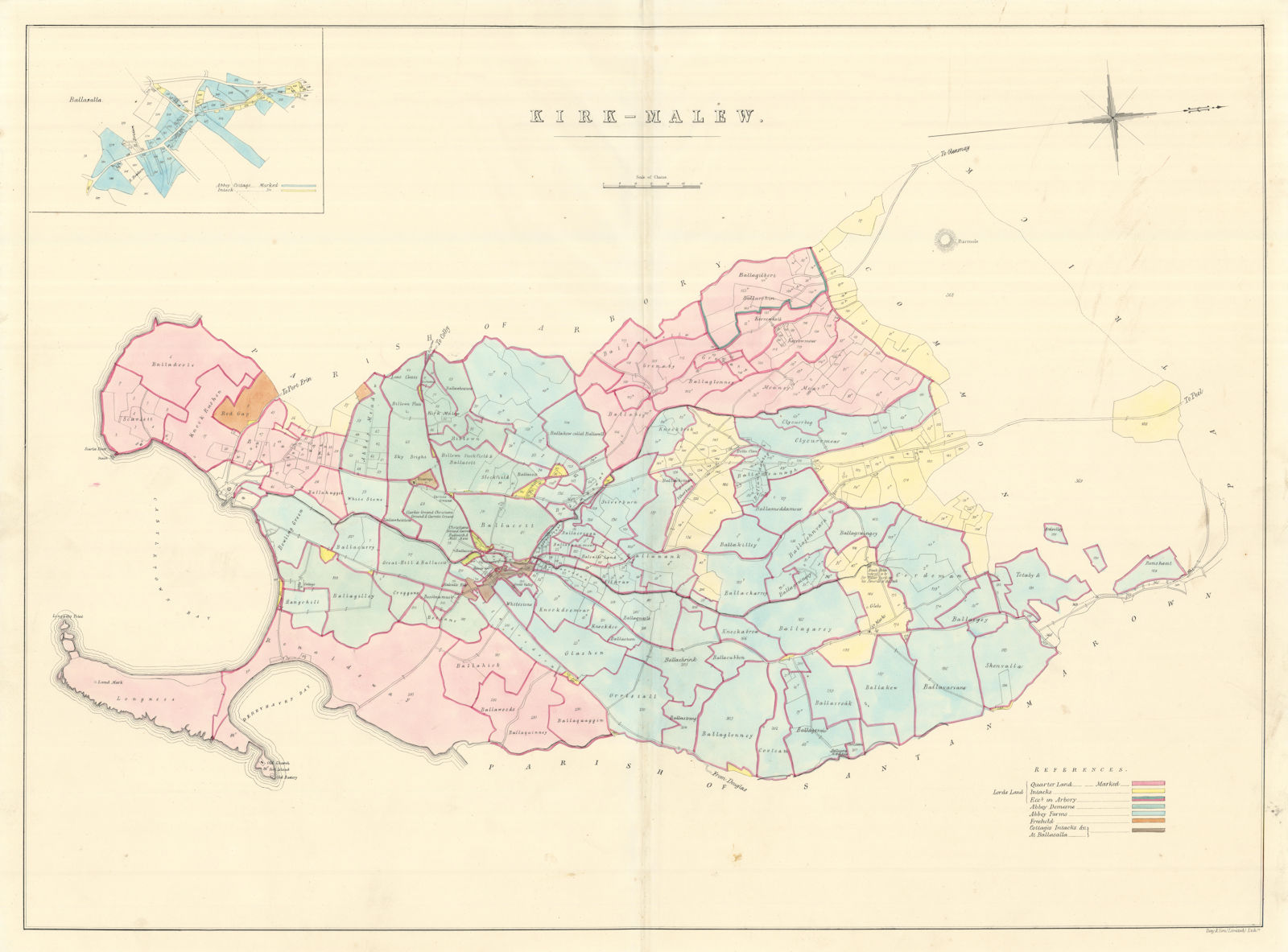 Kirk-Malew Parish & Castletown, Rushen Sheading, Isle of Man by J Woods 1829 map