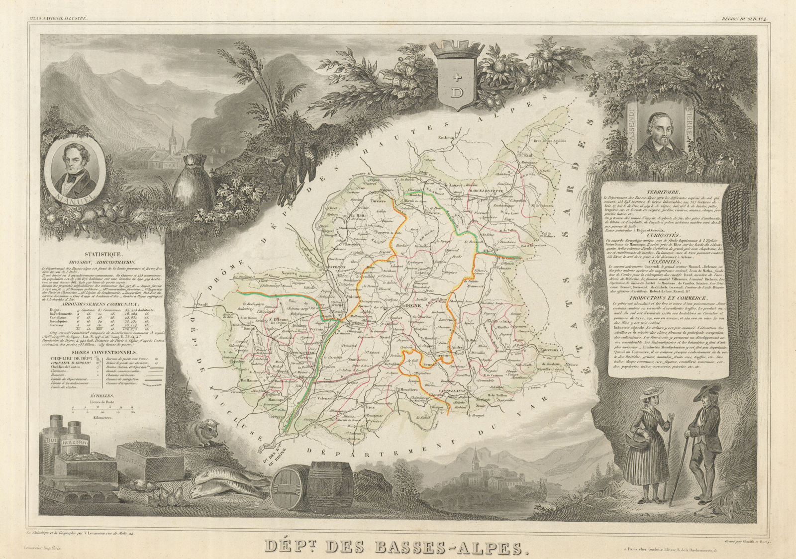Département des BASSES-ALPES. Alpes-de-Haute-Provence. LEVASSEUR 1856 old map