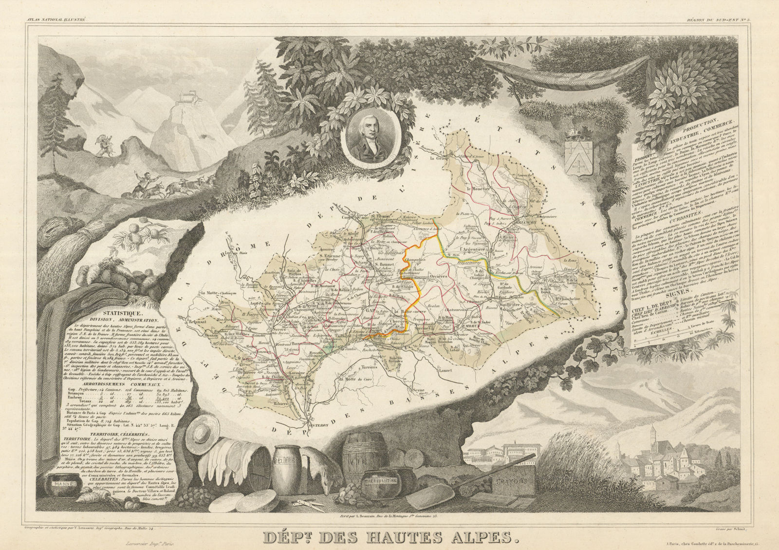 Département des HAUTES-ALPES. Decorative antique map/carte. LEVASSEUR 1856