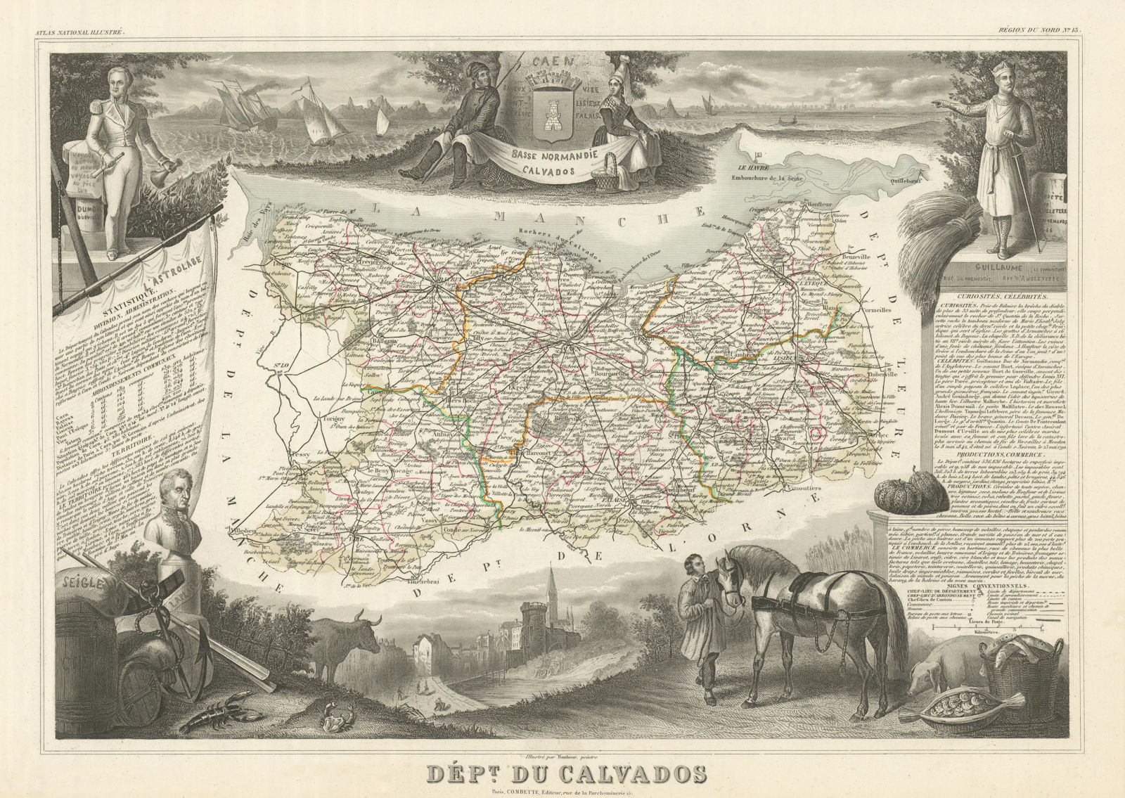 Associate Product Département du CALVADOS. Decorative antique map/carte by Victor LEVASSEUR 1856