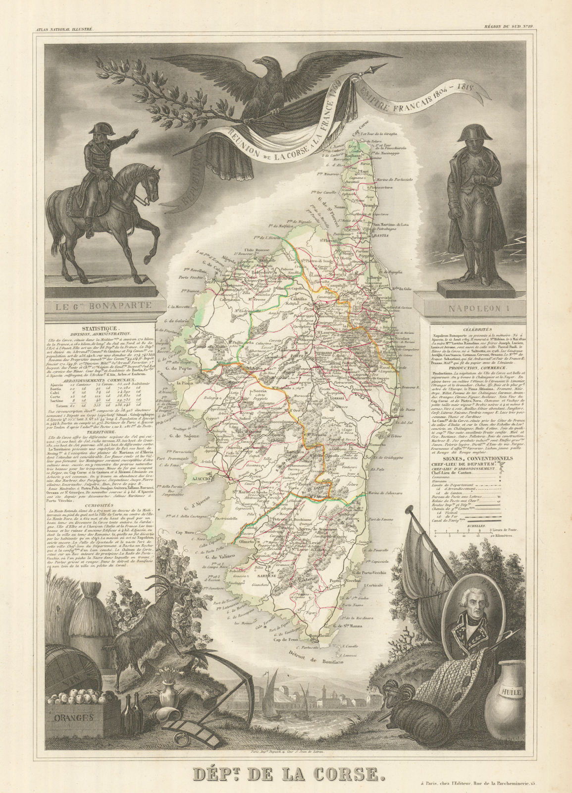 Département de la CORSE. Corsica. Decorative antique map/carte. LEVASSEUR 1856