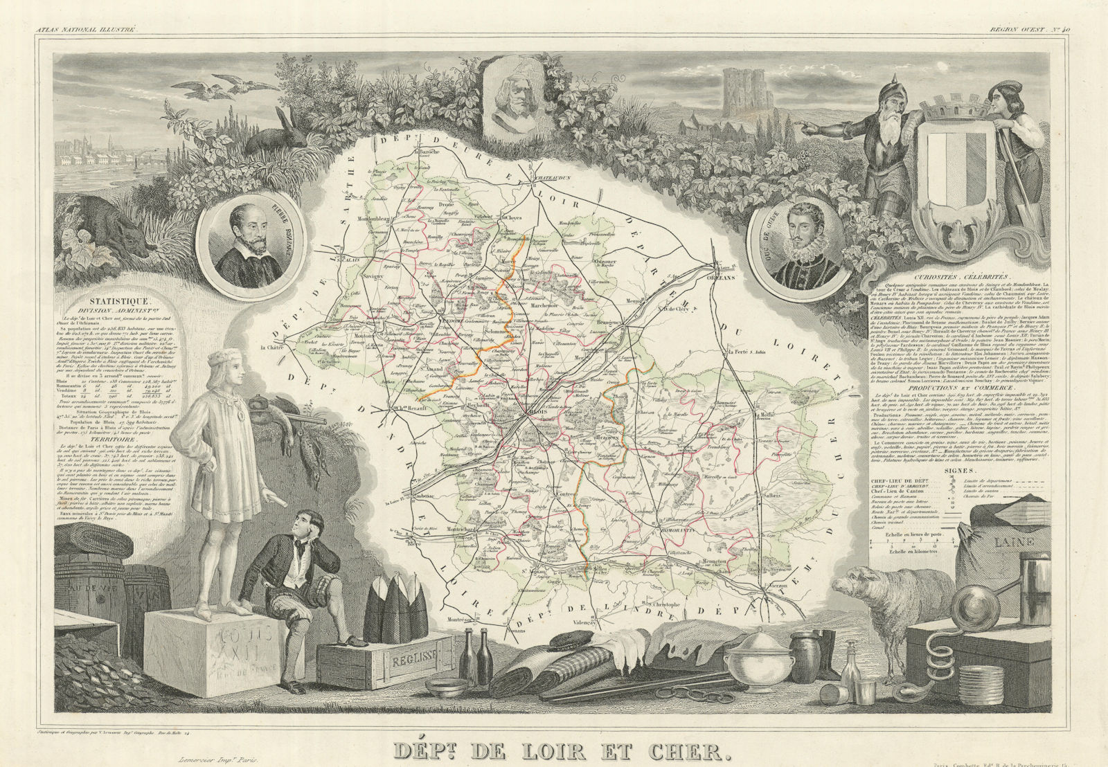 Associate Product Département de LOIR-ET-CHER. Decorative antique map/carte. LEVASSEUR 1856